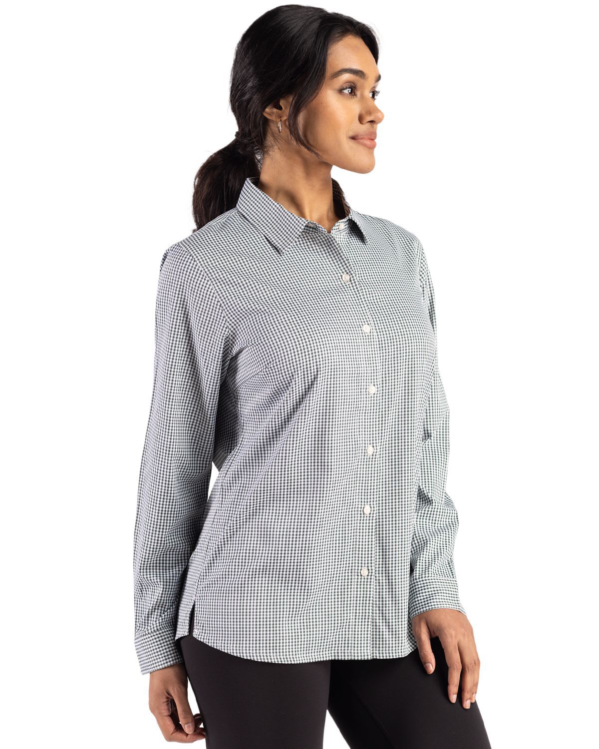 Cutter & Buck Skyline Epic Confidence Recycled Gingham Womens Long Sleeve Dress Shirt