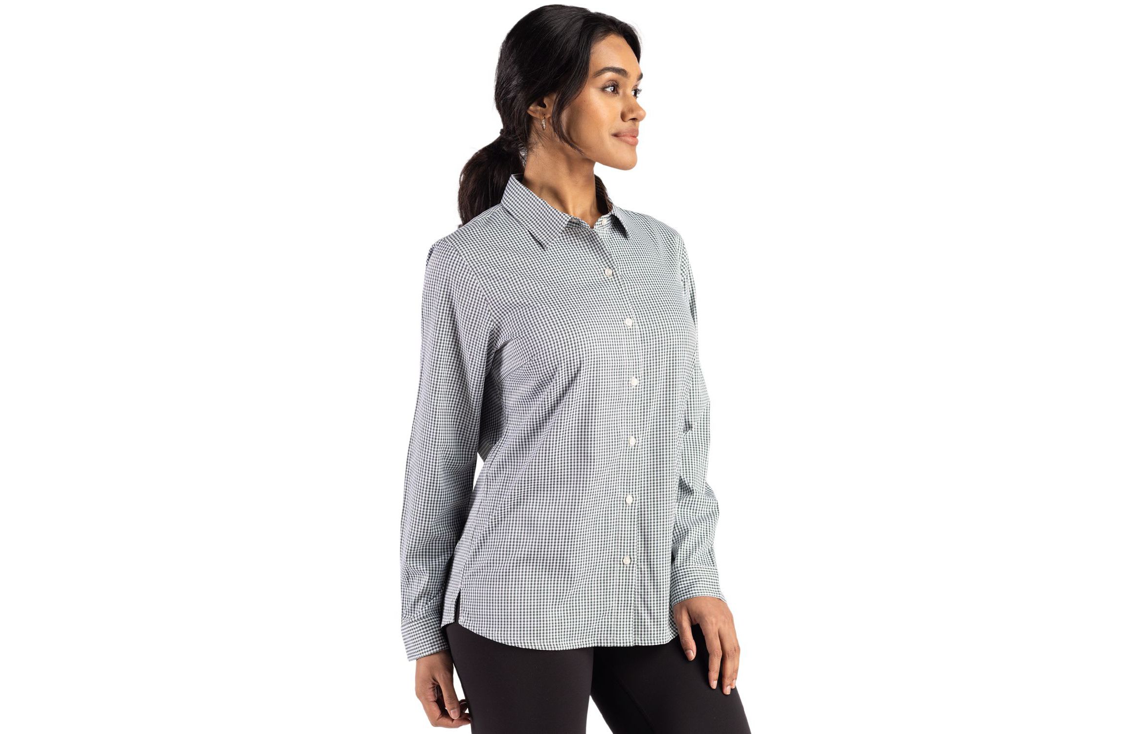 Cutter & Buck Skyline Epic Confidence Recycled Gingham Womens Long Sleeve Dress Shirt