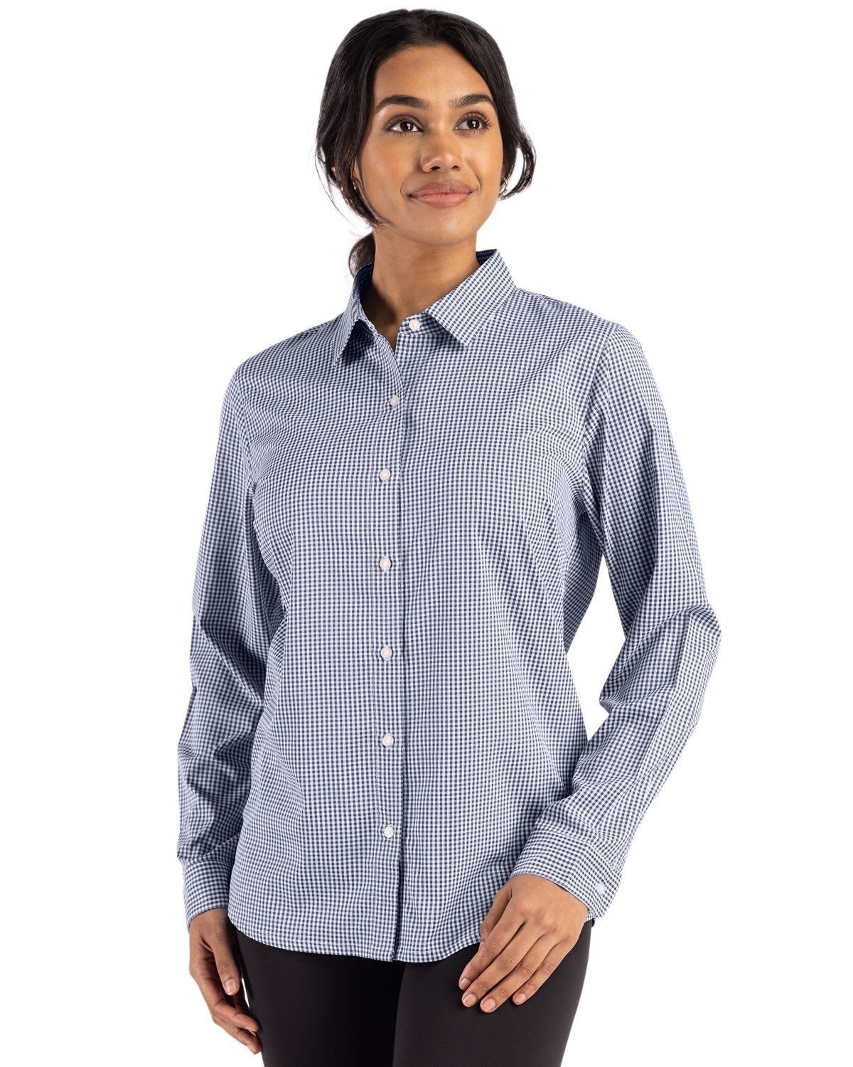Cutter & Buck Skyline Epic Confidence Recycled Gingham Womens Long Sleeve Dress Shirt