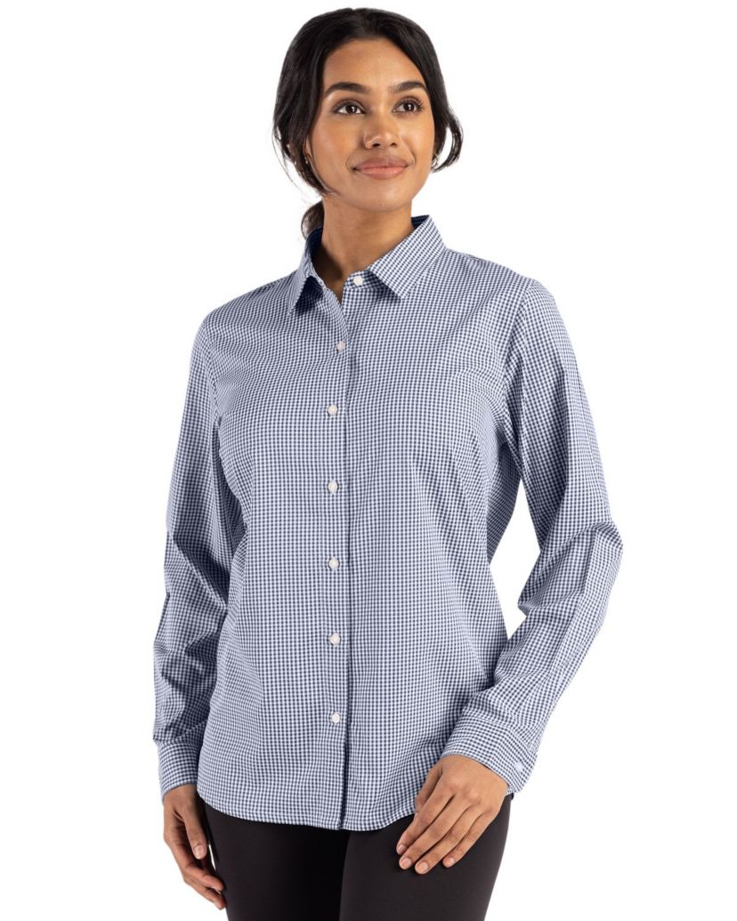 Cutter & Buck Skyline Epic Confidence Recycled Gingham Womens Long Sleeve Dress Shirt