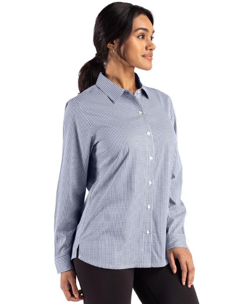 Cutter & Buck Skyline Epic Confidence Recycled Gingham Womens Long Sleeve Dress Shirt