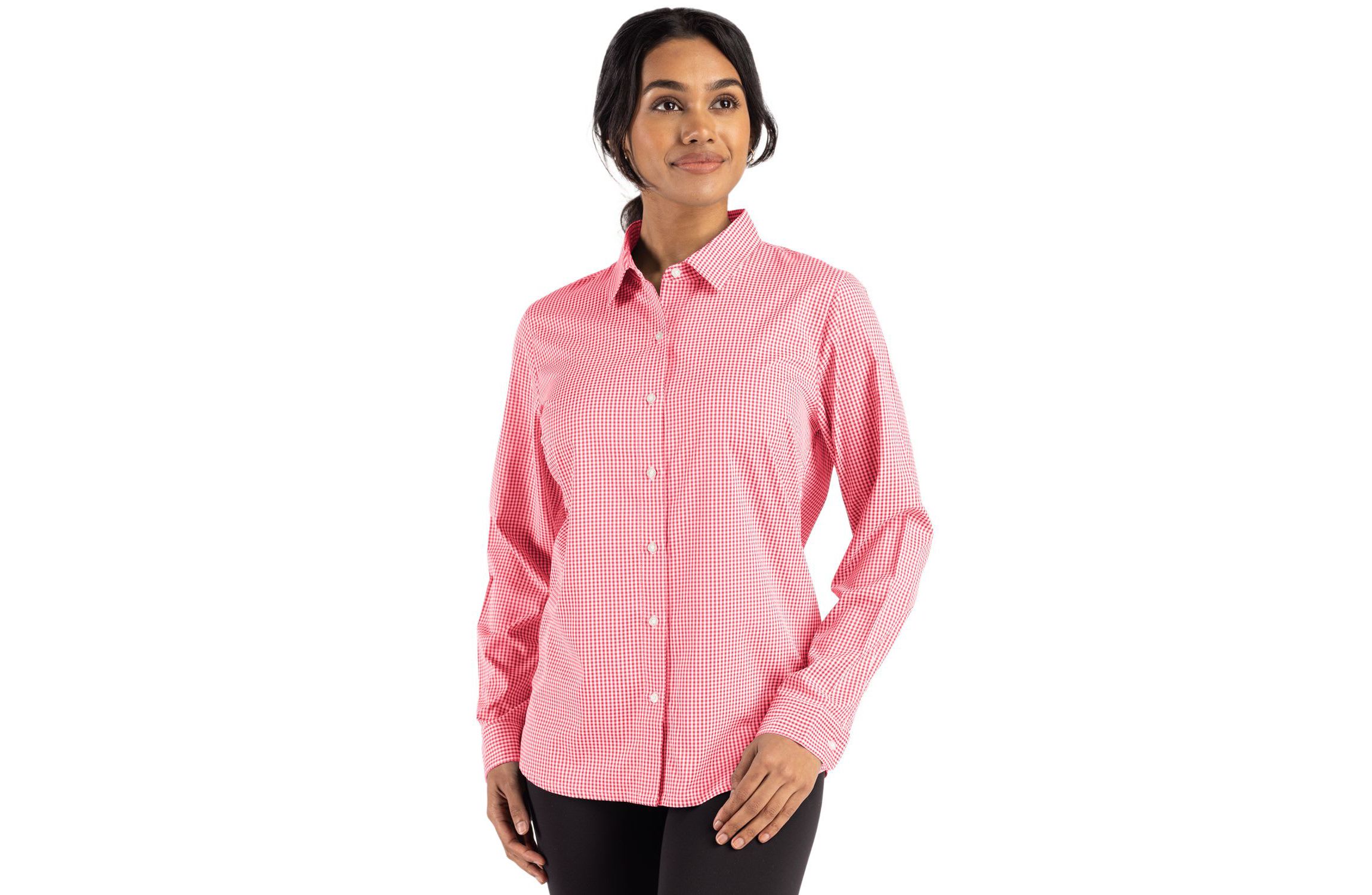 Cutter & Buck Skyline Epic Confidence Recycled Gingham Womens Long Sleeve Dress Shirt