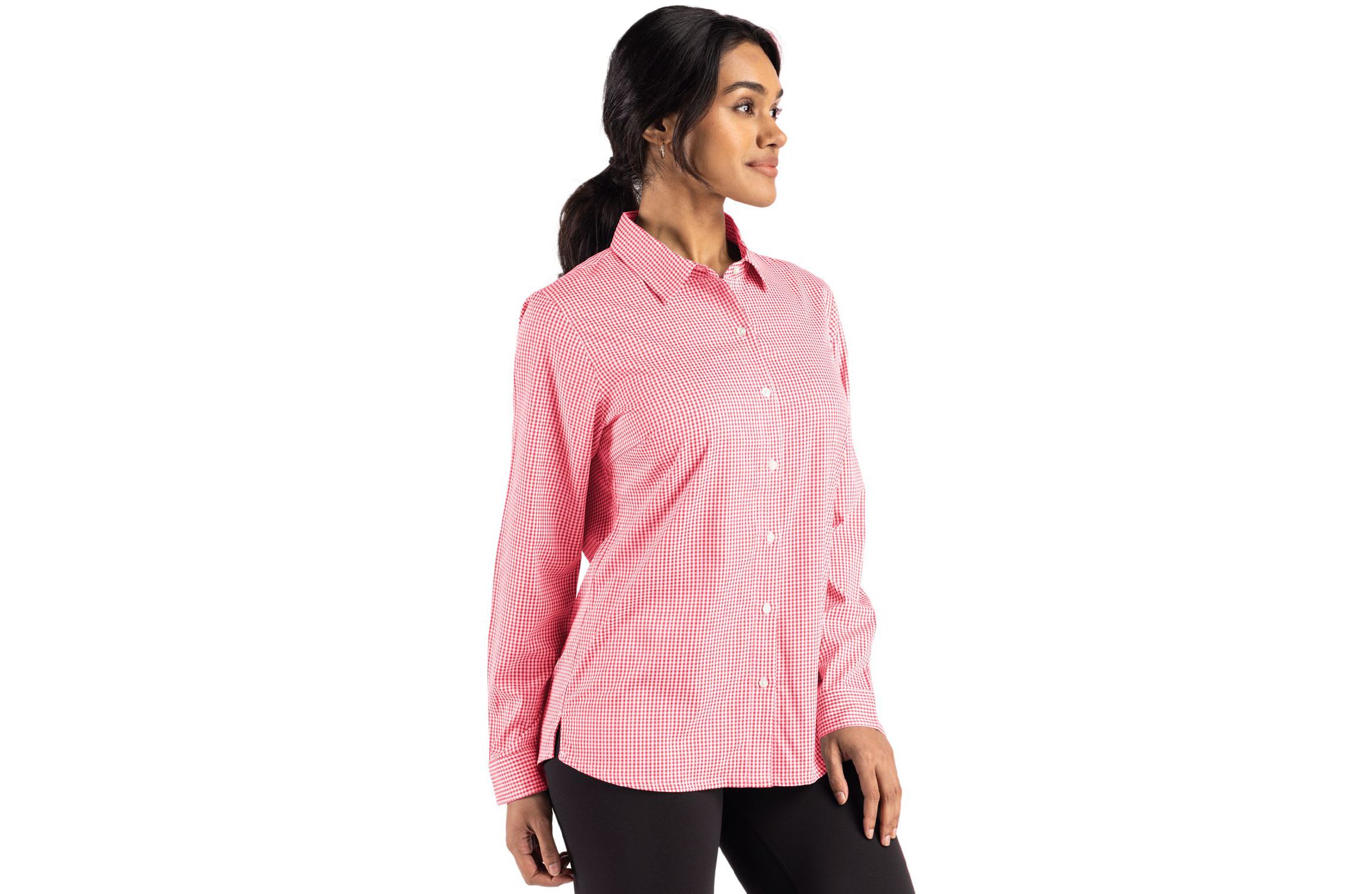 Cutter & Buck Skyline Epic Confidence Recycled Gingham Womens Long Sleeve Dress Shirt