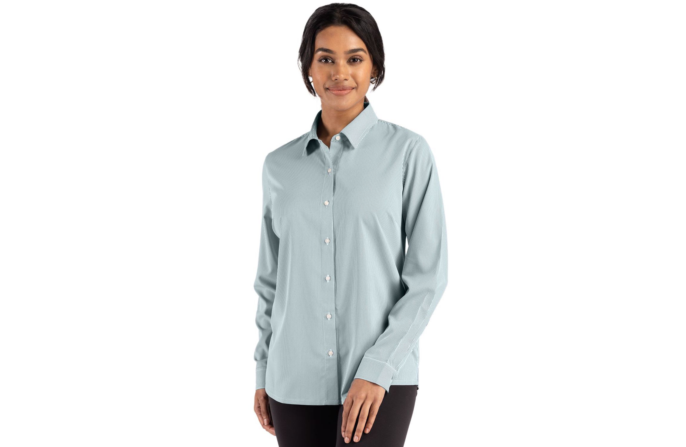Cutter & Buck Skyline Epic Confidence Recycled Pinstripe Womens Long Sleeve Dress Shirt