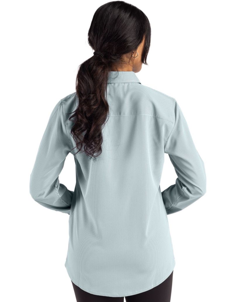 Cutter & Buck Skyline Epic Confidence Recycled Pinstripe Womens Long Sleeve Dress Shirt