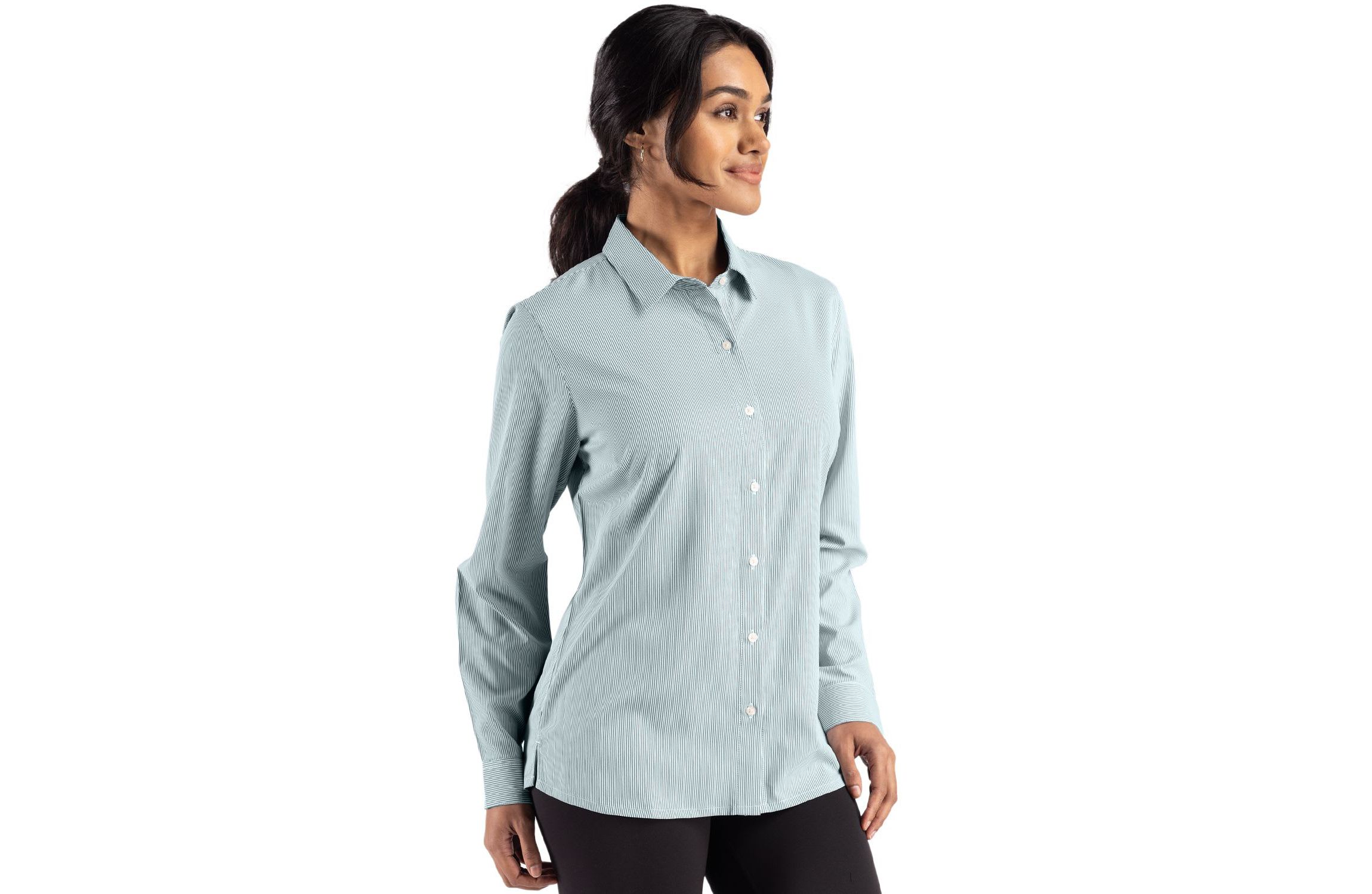 Cutter & Buck Skyline Epic Confidence Recycled Pinstripe Womens Long Sleeve Dress Shirt