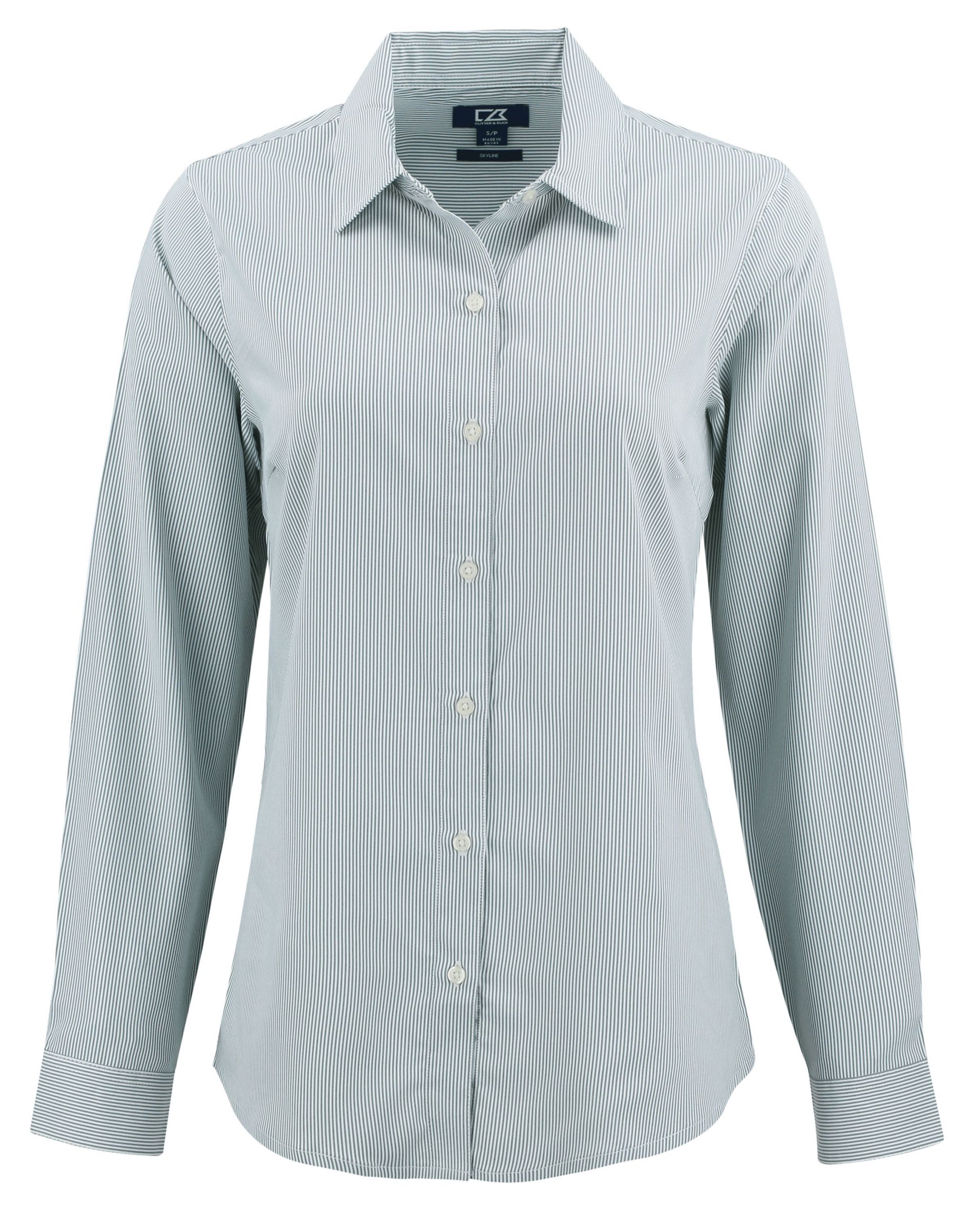 Cutter & Buck Skyline Epic Confidence Recycled Pinstripe Womens Long Sleeve Dress Shirt