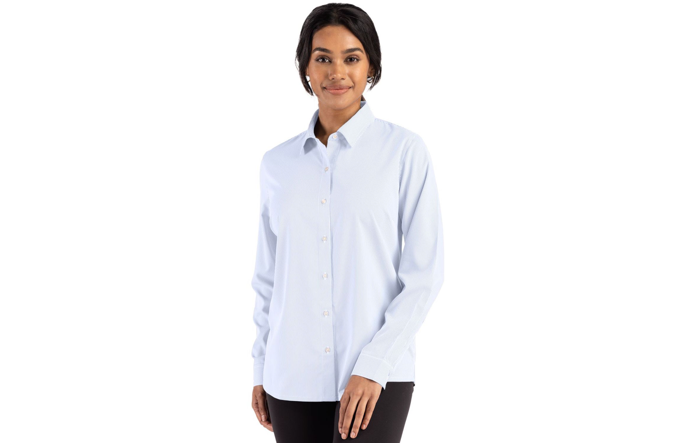 Cutter & Buck Skyline Epic Confidence Recycled Pinstripe Womens Long Sleeve Dress Shirt