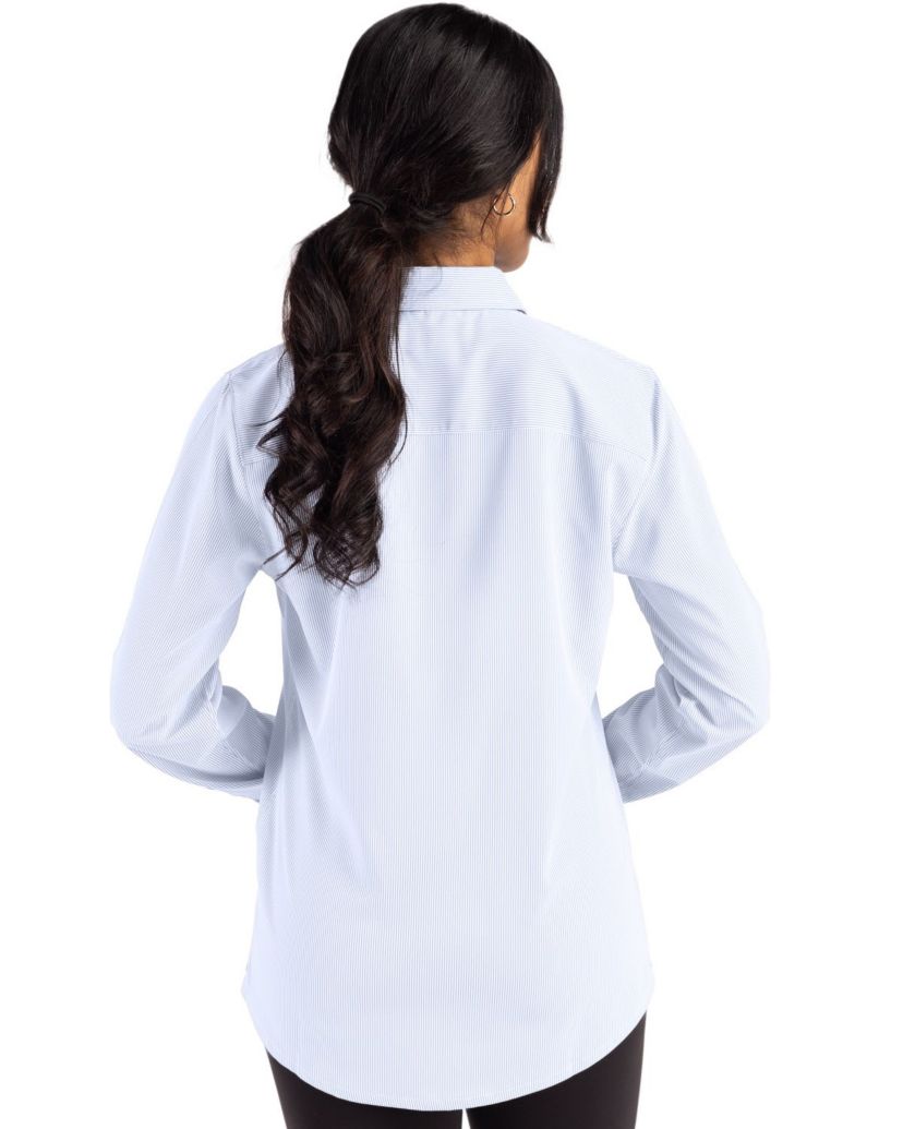 Cutter & Buck Skyline Epic Confidence Recycled Pinstripe Womens Long Sleeve Dress Shirt