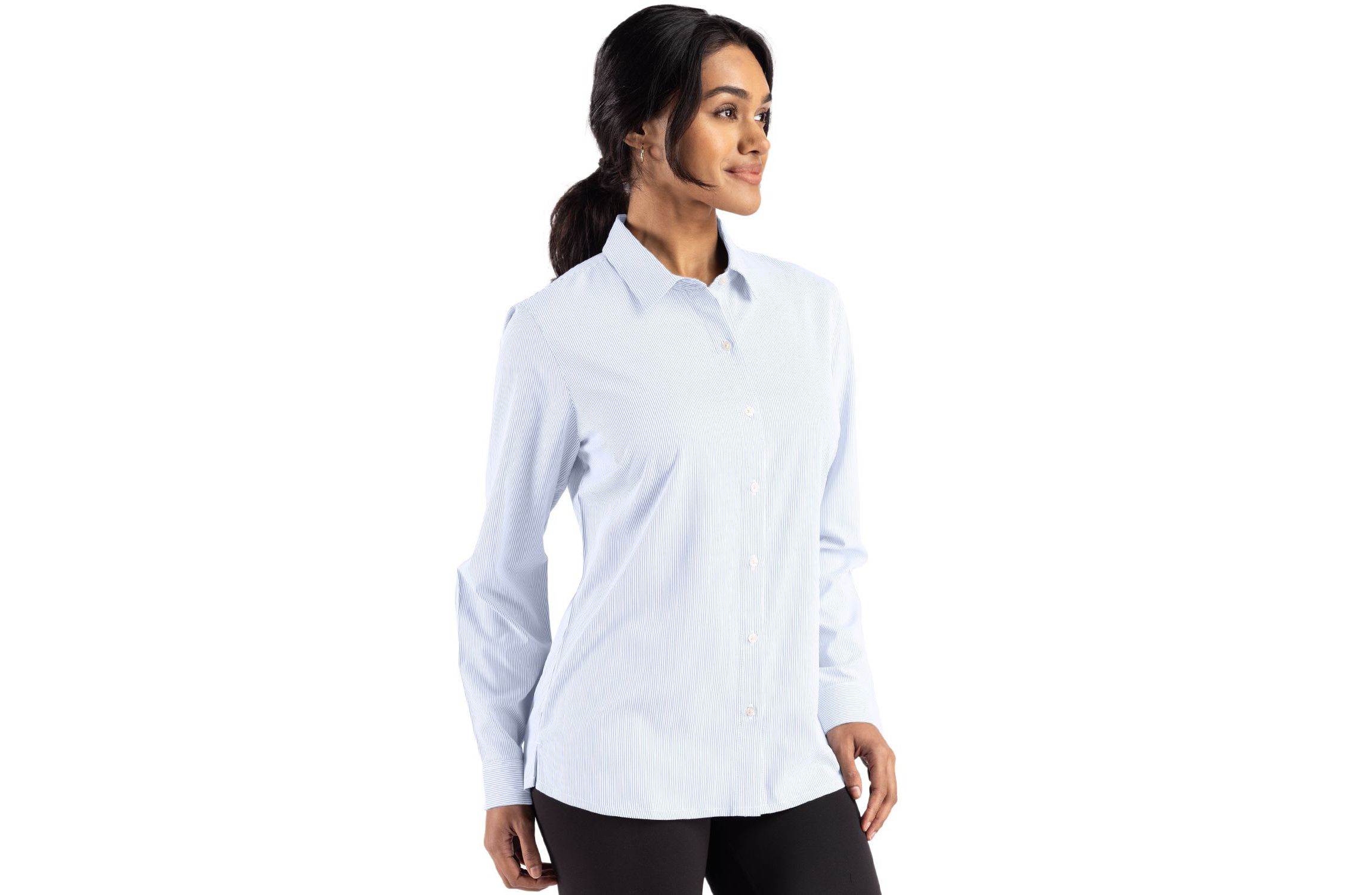 Cutter & Buck Skyline Epic Confidence Recycled Pinstripe Womens Long Sleeve Dress Shirt