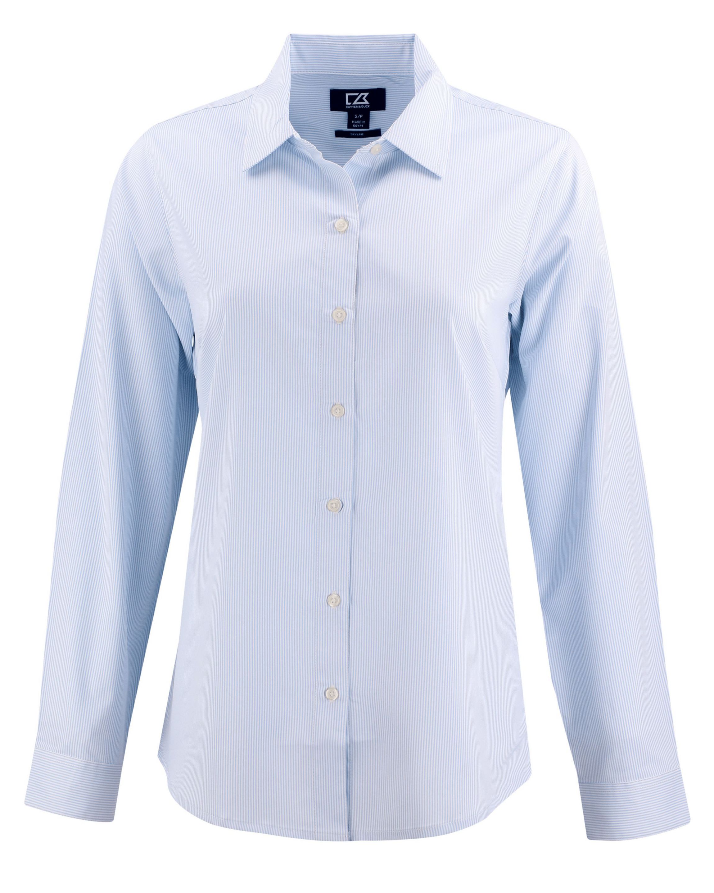 Cutter & Buck Skyline Epic Confidence Recycled Pinstripe Womens Long Sleeve Dress Shirt
