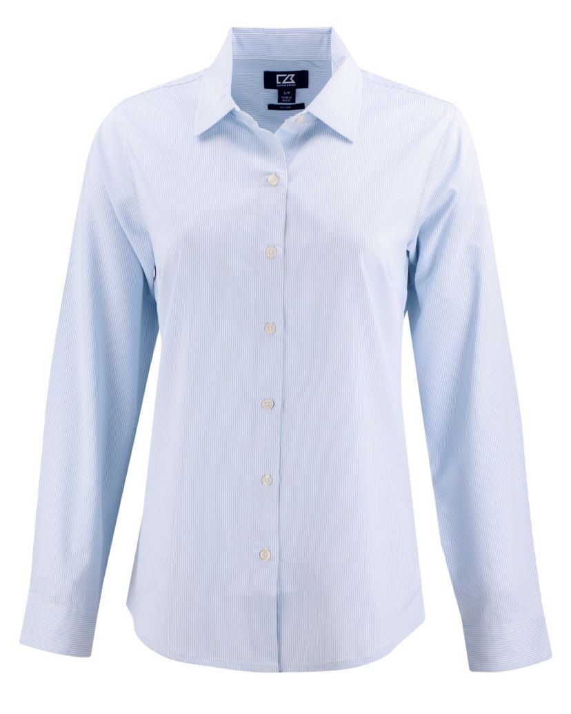 Cutter & Buck Skyline Epic Confidence Recycled Pinstripe Womens Long Sleeve Dress Shirt