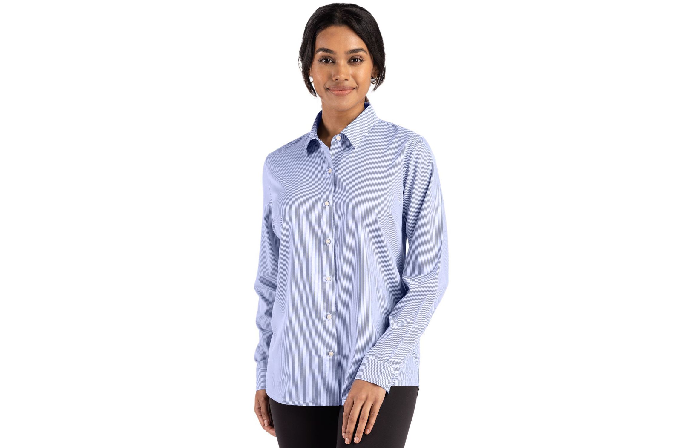 Cutter & Buck Skyline Epic Confidence Recycled Pinstripe Womens Long Sleeve Dress Shirt