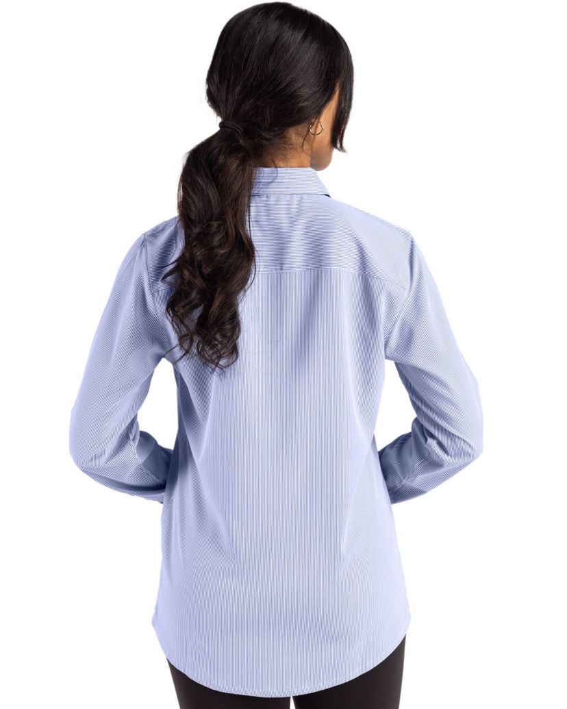 Cutter & Buck Skyline Epic Confidence Recycled Pinstripe Womens Long Sleeve Dress Shirt