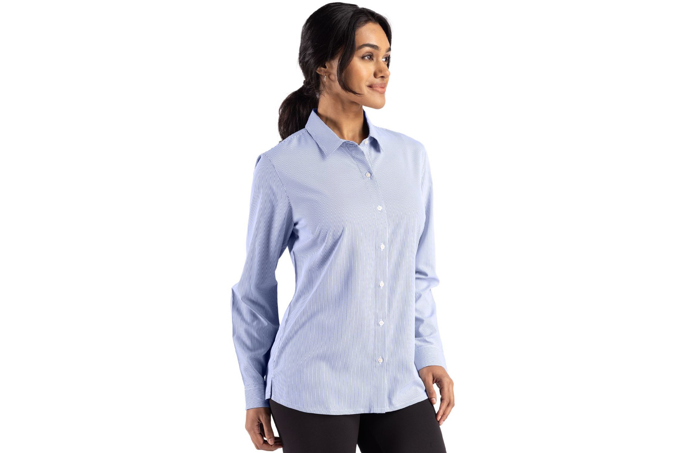 Cutter & Buck Skyline Epic Confidence Recycled Pinstripe Womens Long Sleeve Dress Shirt