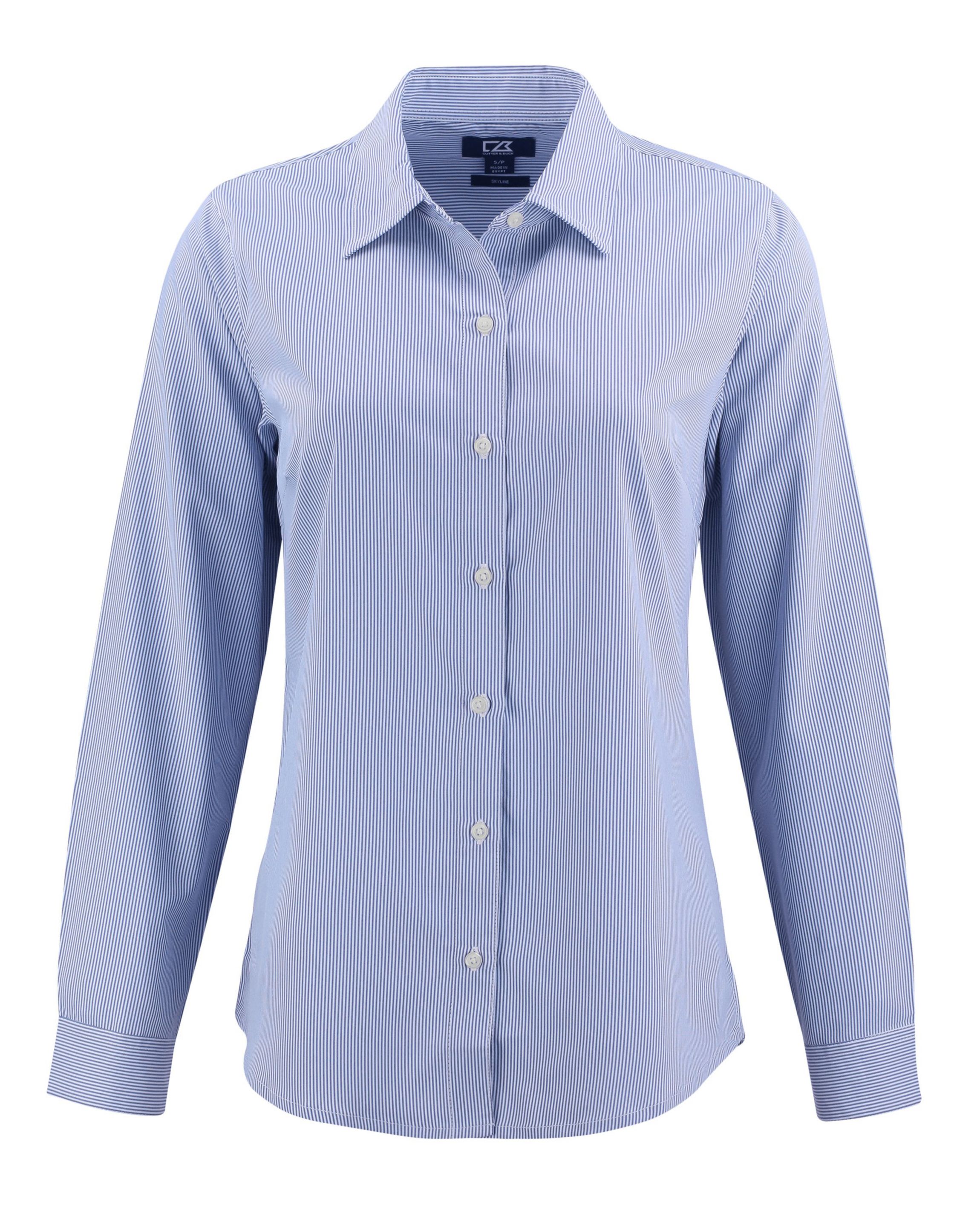 Cutter & Buck Skyline Epic Confidence Recycled Pinstripe Womens Long Sleeve Dress Shirt