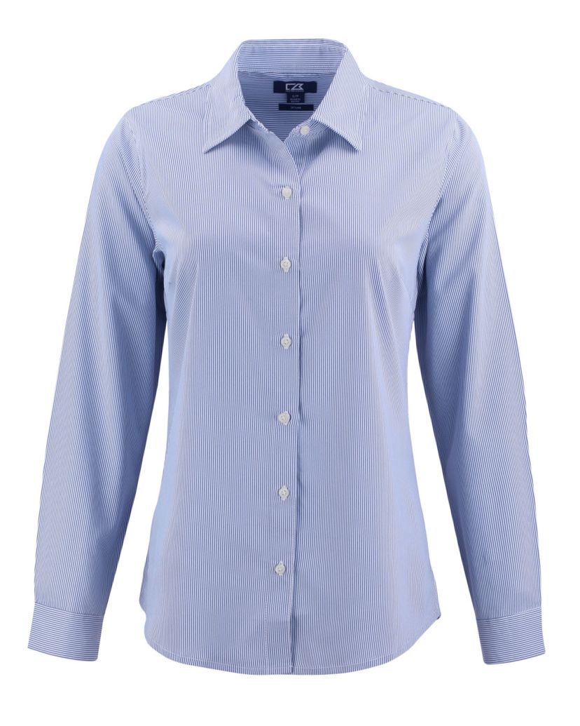 Cutter & Buck Skyline Epic Confidence Recycled Pinstripe Womens Long Sleeve Dress Shirt