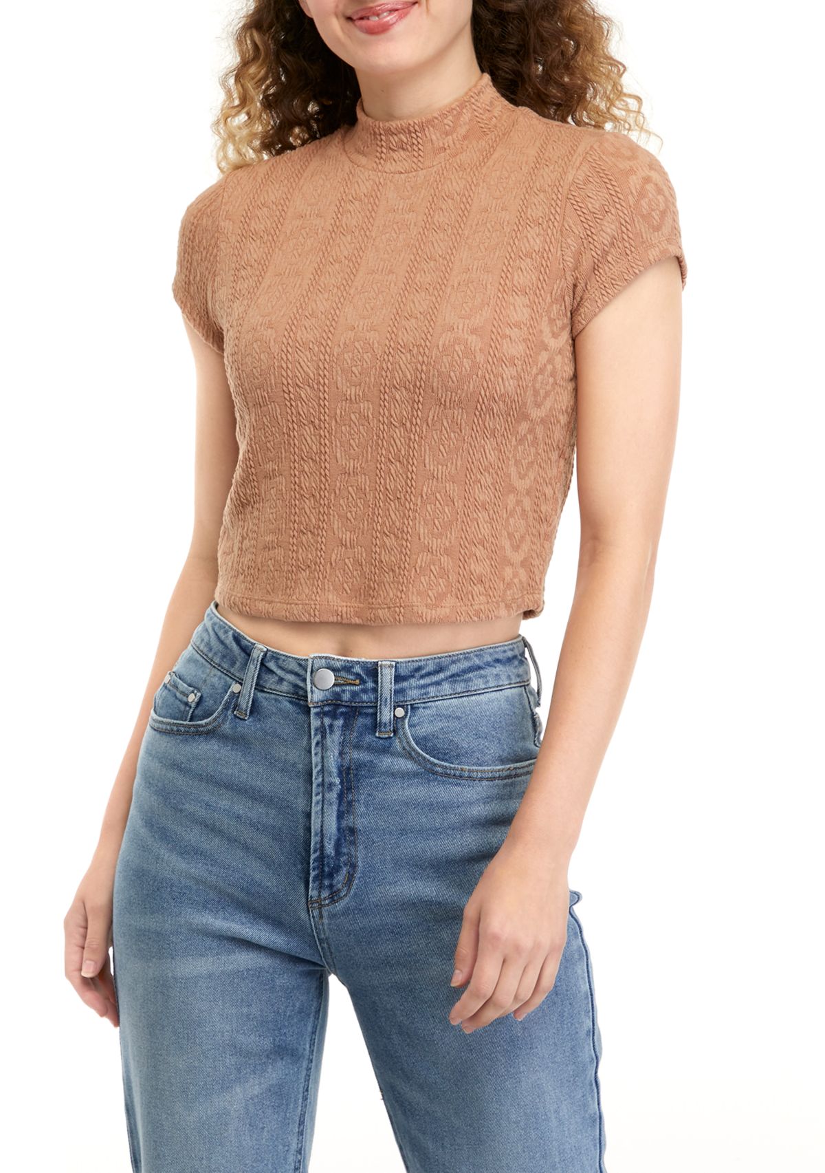 Juniors Short Sleeve Mock Neck Top 