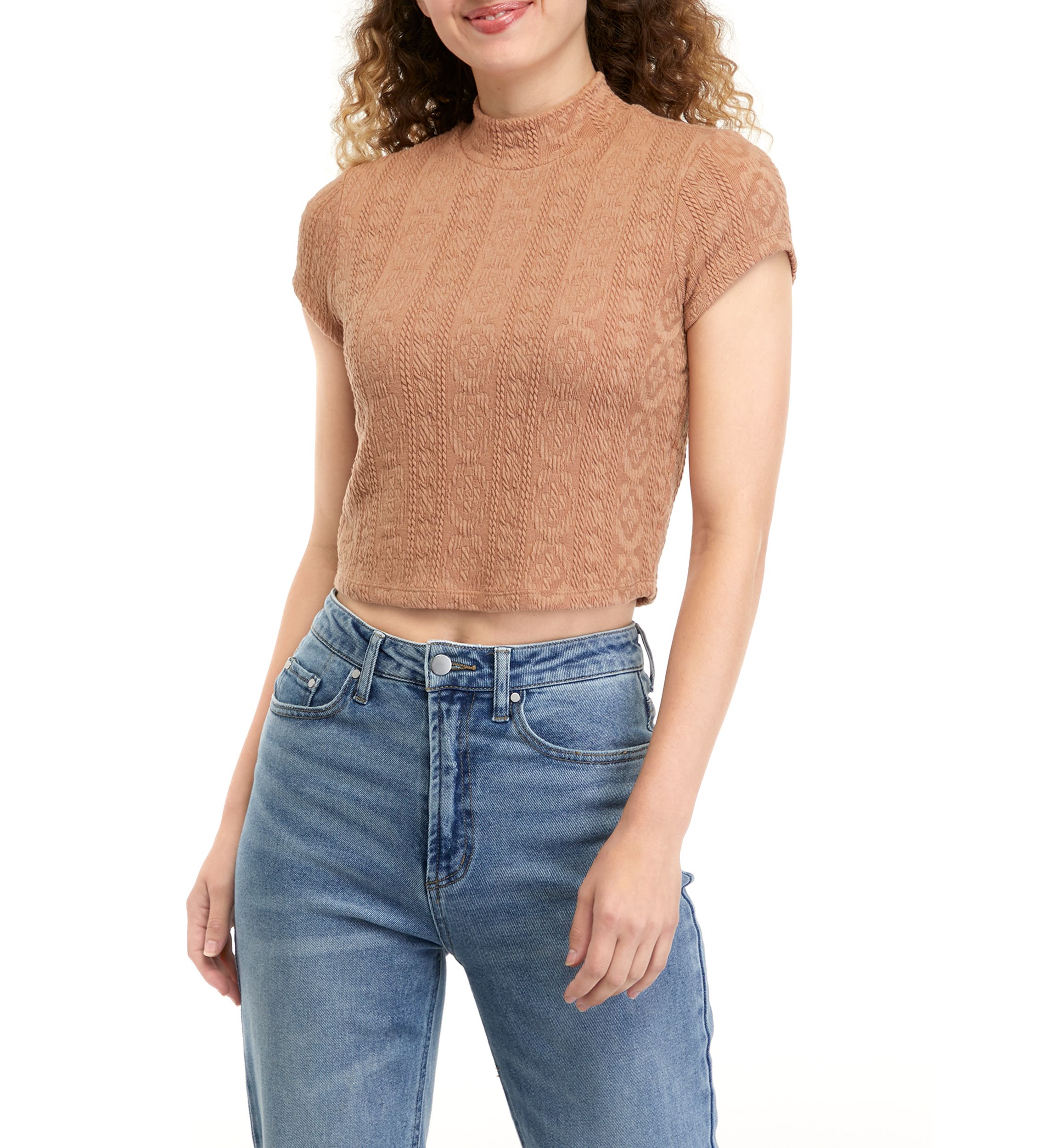 Juniors Short Sleeve Mock Neck Top 