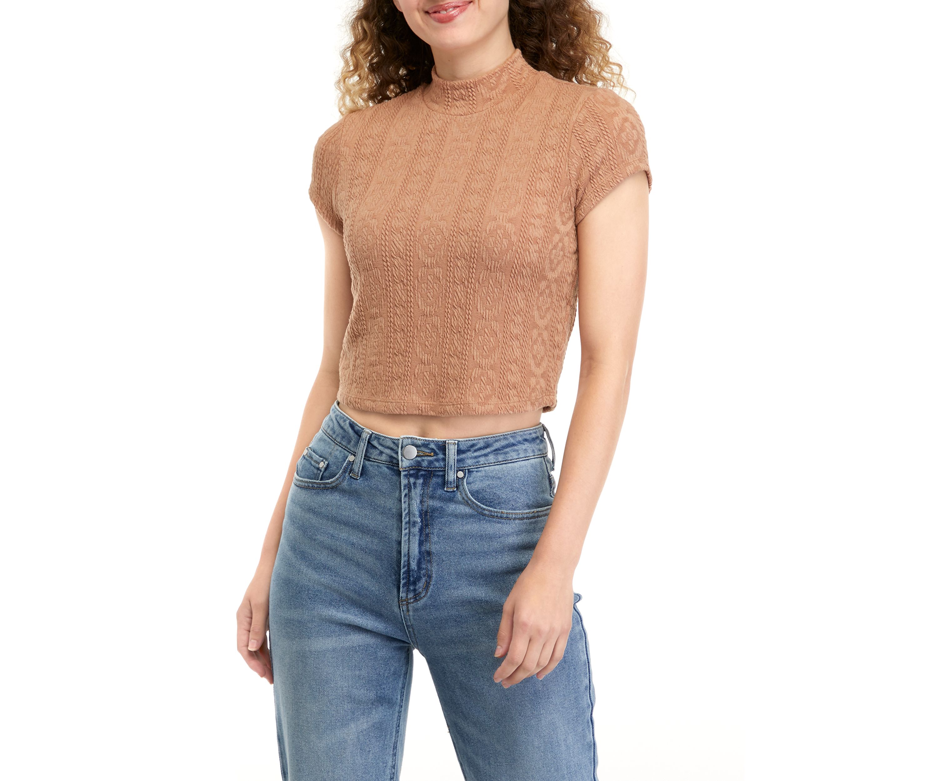 Juniors Short Sleeve Mock Neck Top 