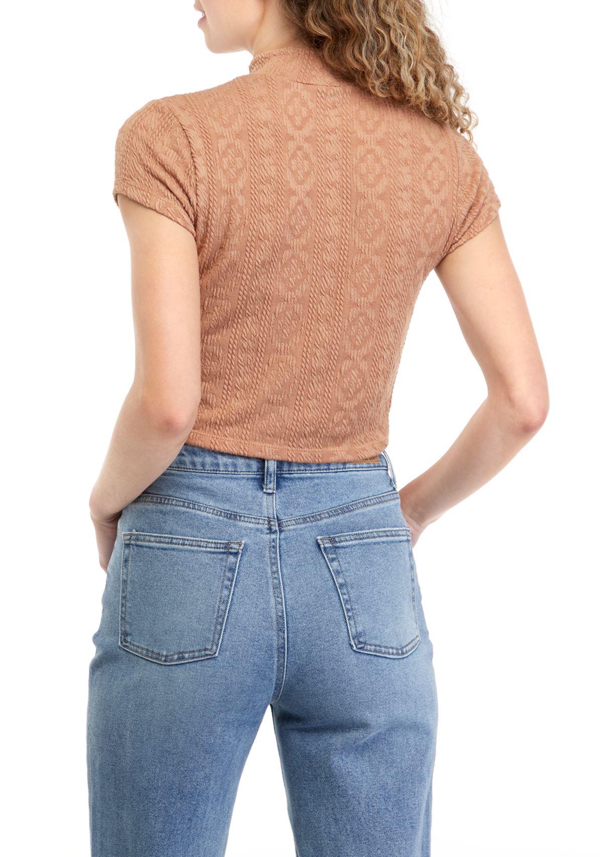 Juniors Short Sleeve Mock Neck Top 