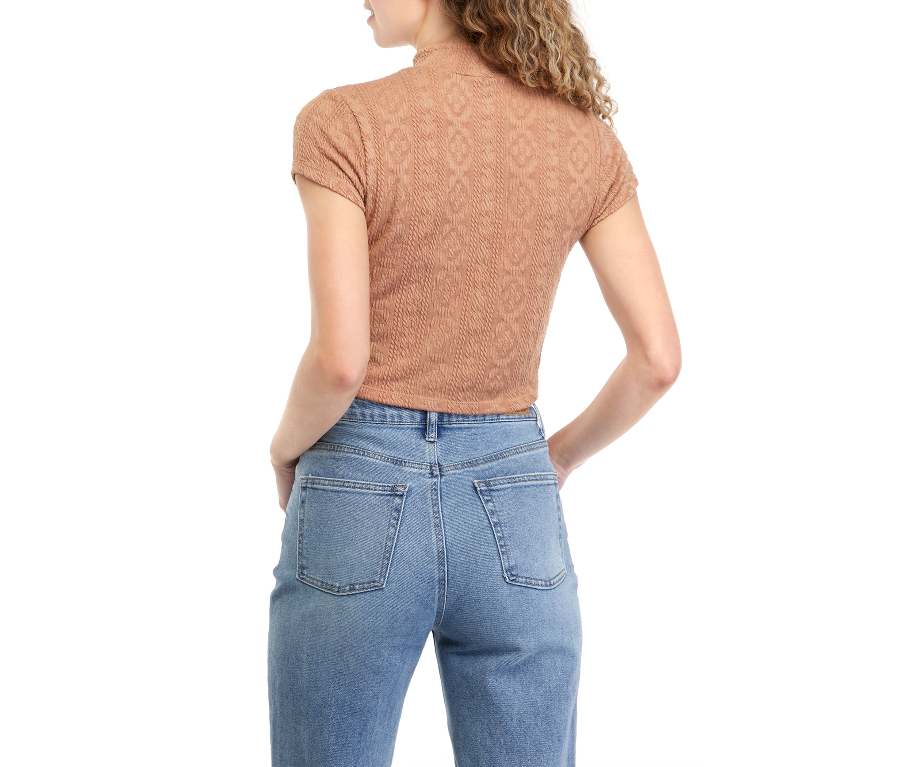 Juniors Short Sleeve Mock Neck Top 