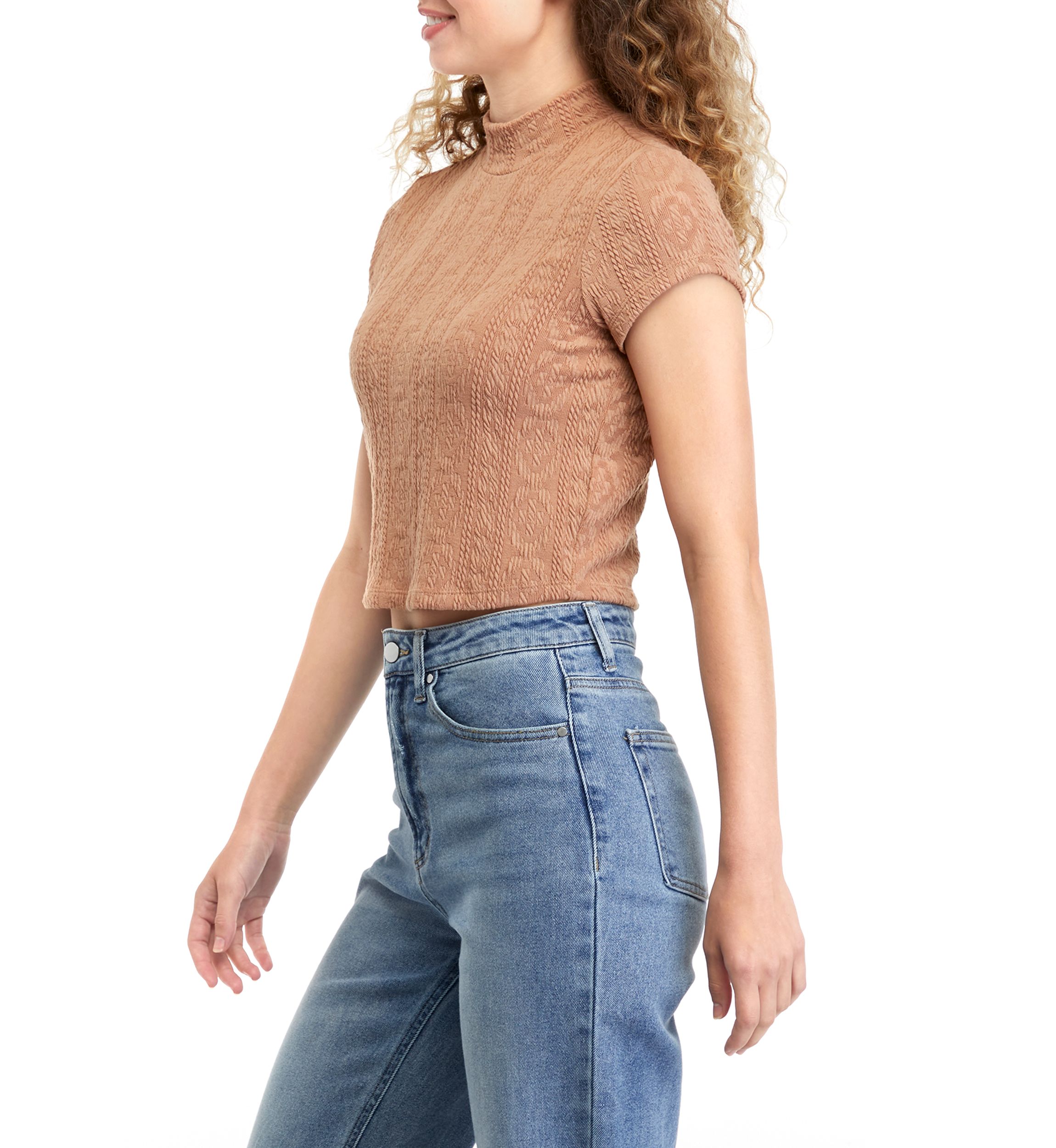 Juniors Short Sleeve Mock Neck Top 