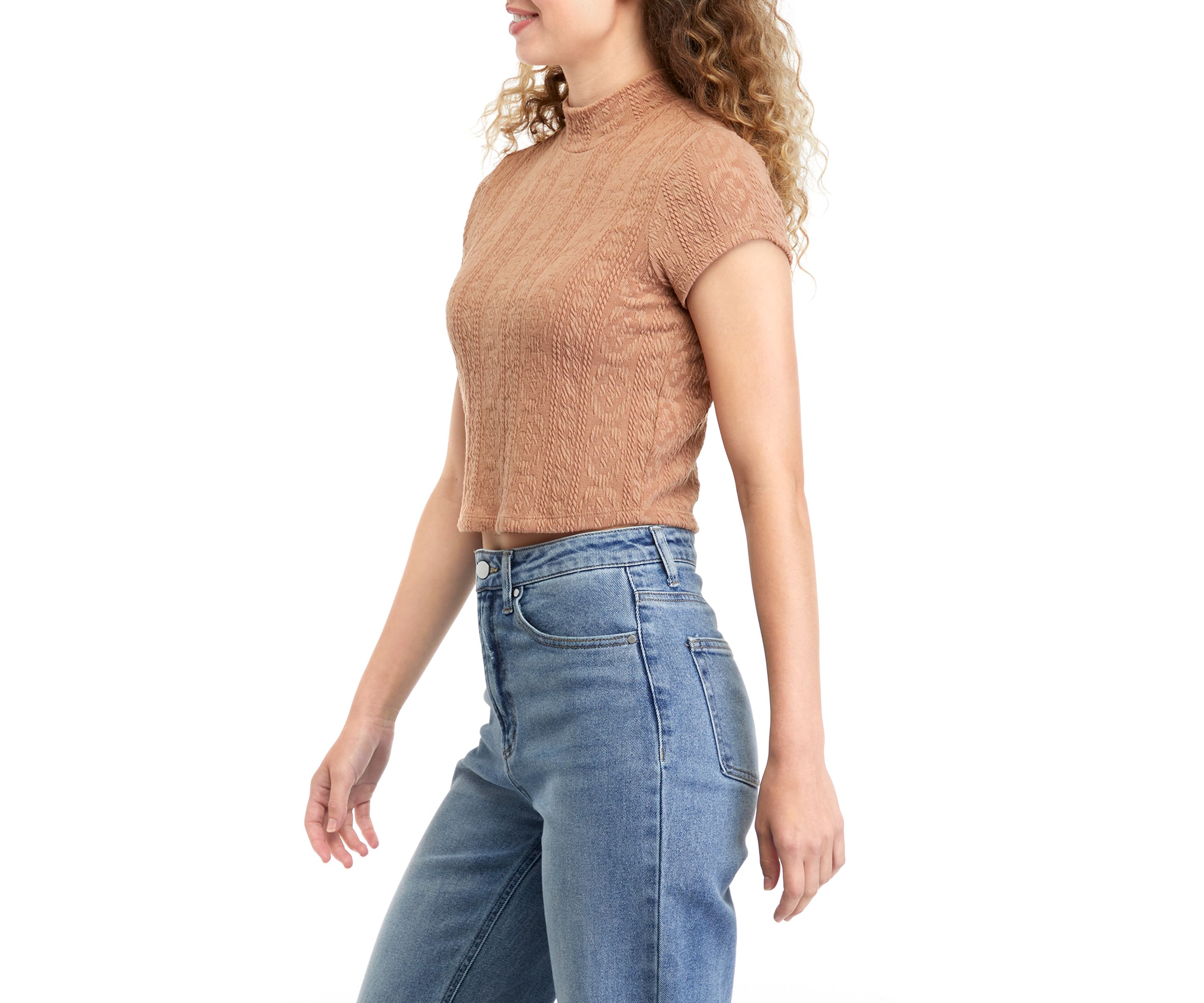 Juniors Short Sleeve Mock Neck Top 