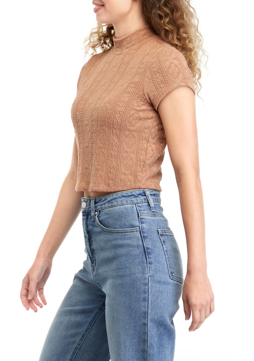 Juniors Short Sleeve Mock Neck Top 