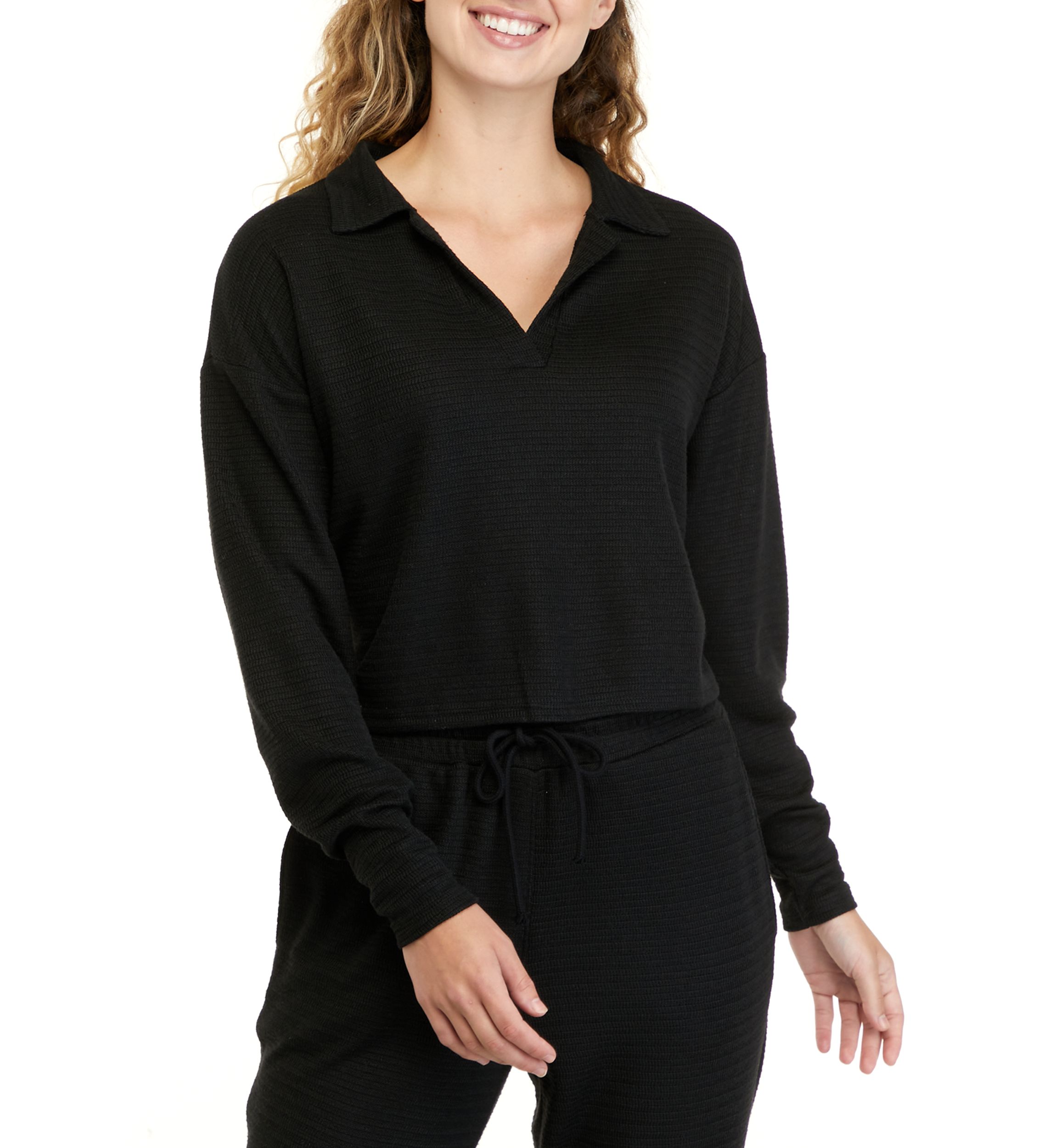 Juniors Long Sleeve Collared Pullover Top