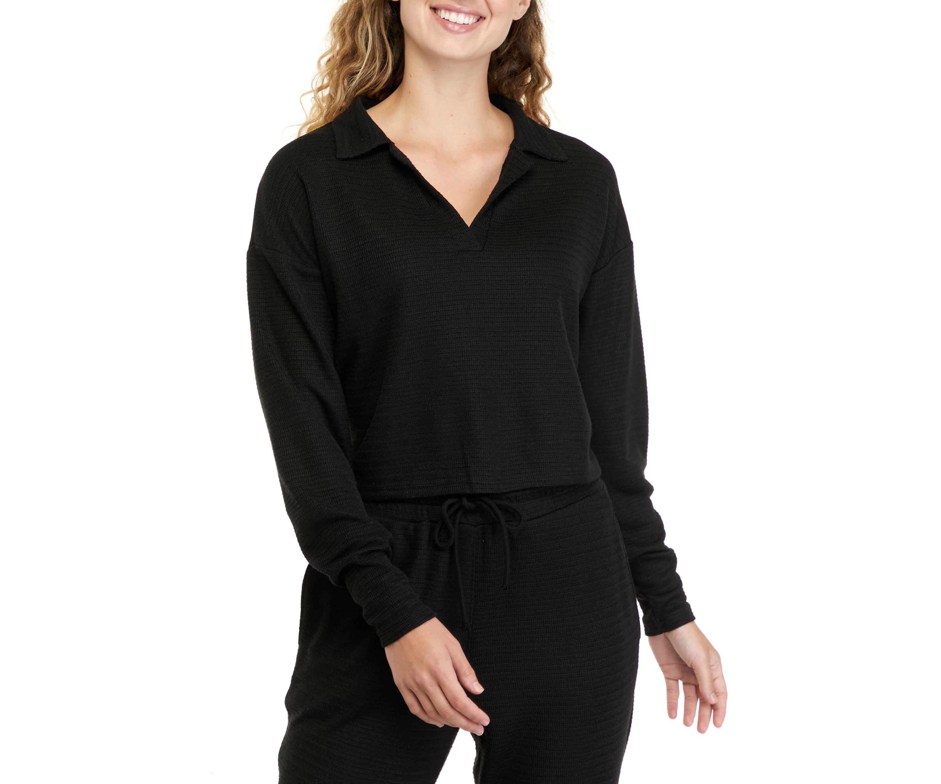 Juniors Long Sleeve Collared Pullover Top