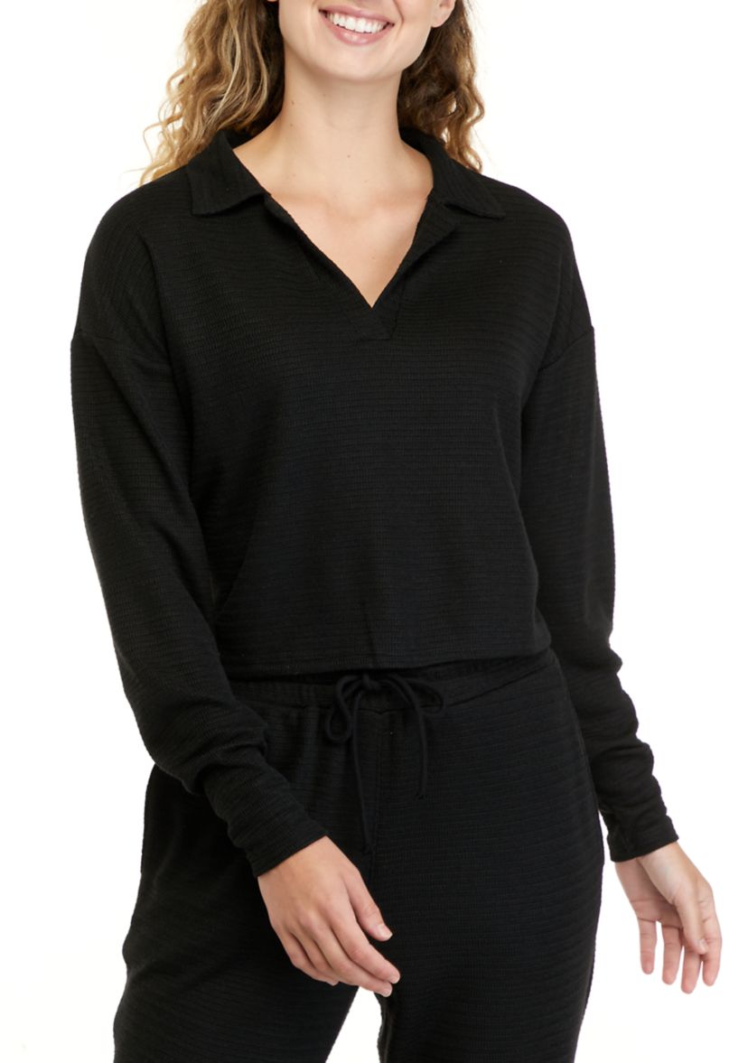 Juniors Long Sleeve Collared Pullover Top