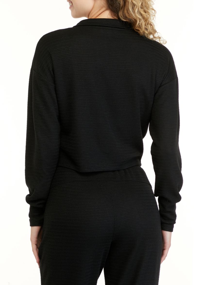 Juniors Long Sleeve Collared Pullover Top