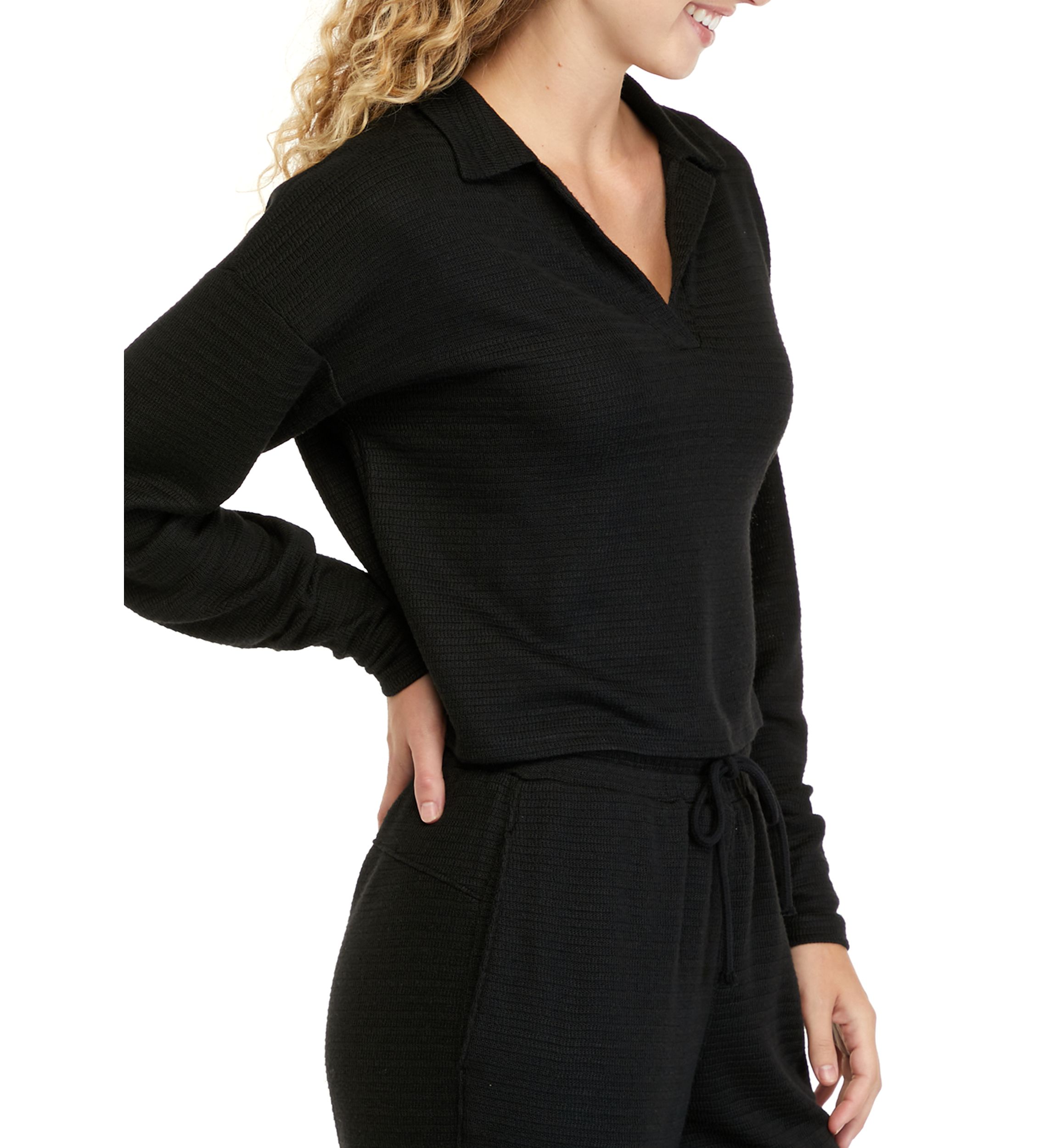 Juniors Long Sleeve Collared Pullover Top