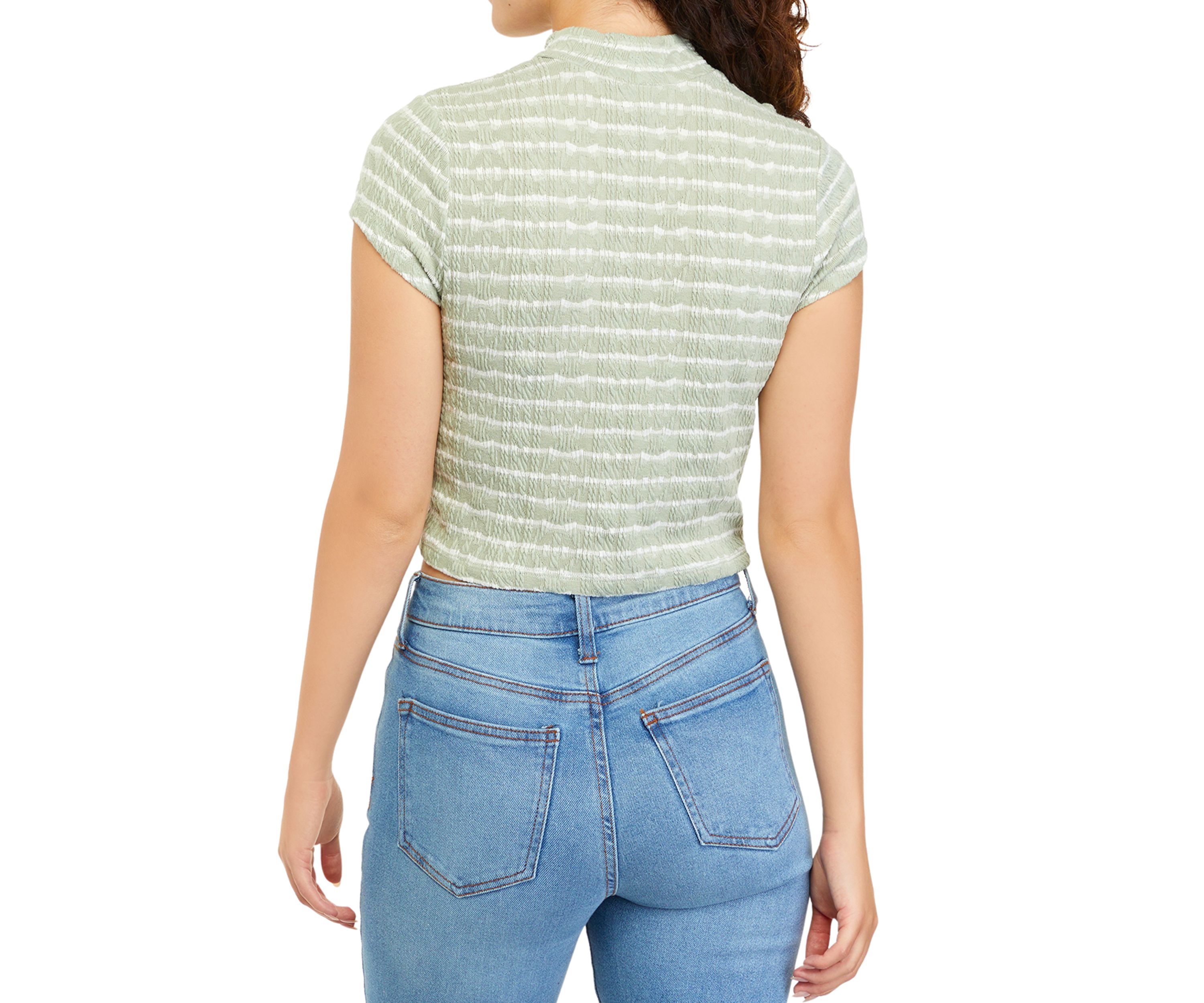 Juniors Short Sleeve Mock Neck Striped Top