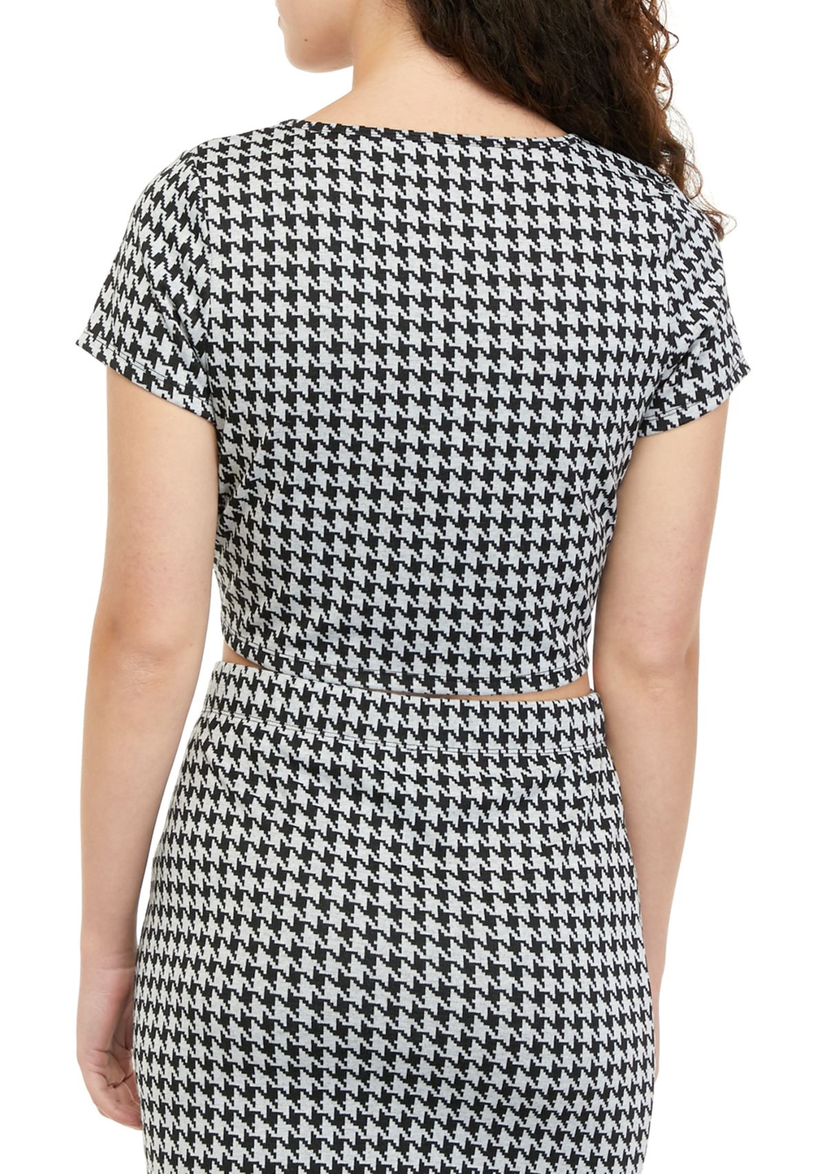Juniors Crew Neck Ponte Houndstooth Top