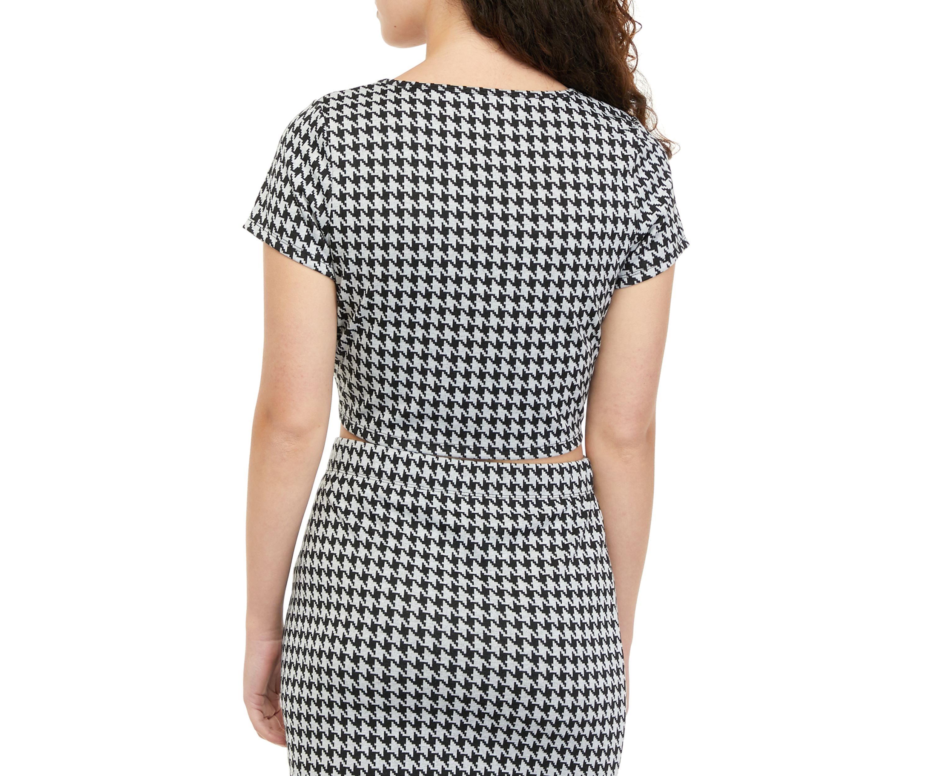 Juniors Crew Neck Ponte Houndstooth Top