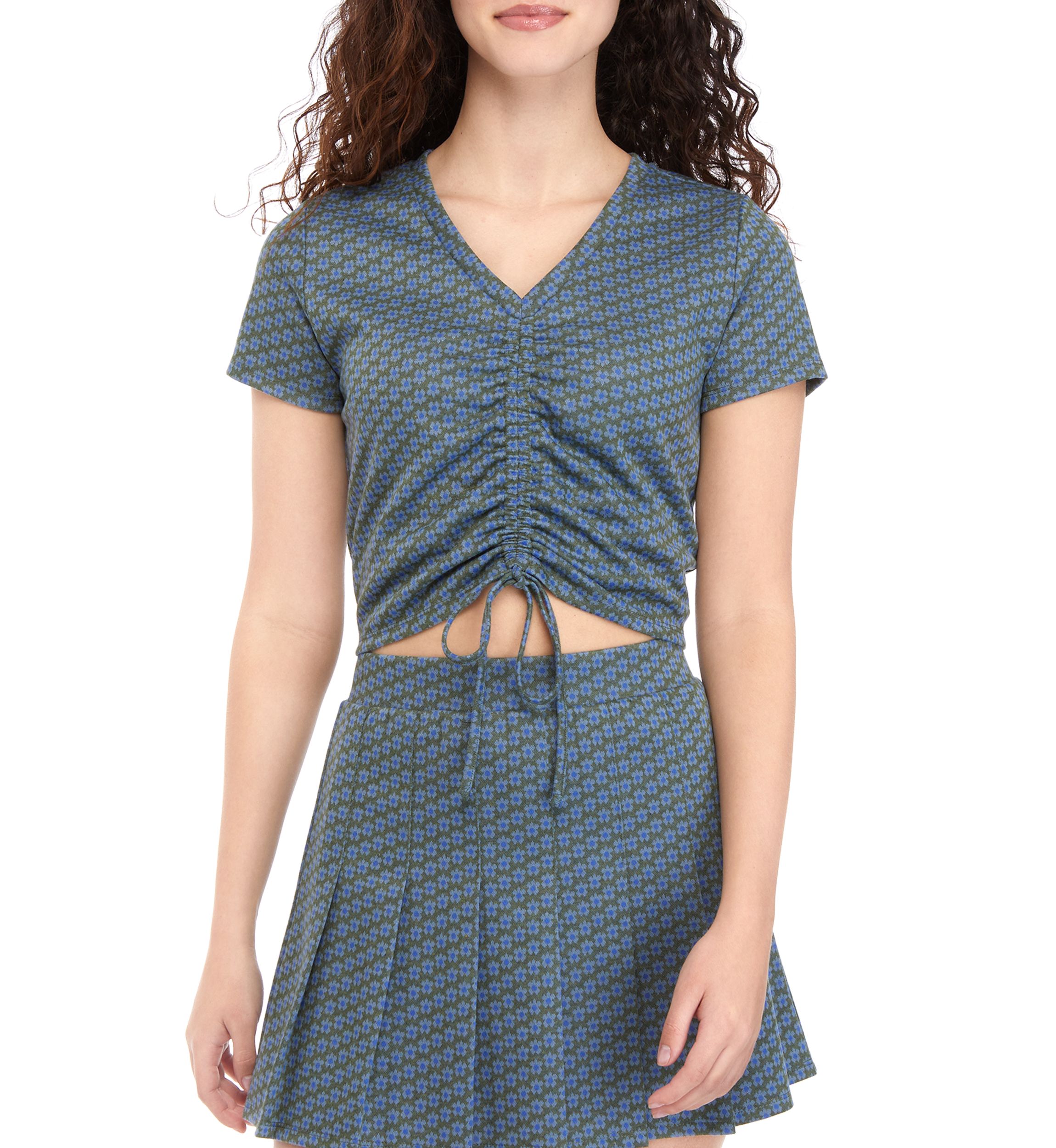 Juniors Floral Cinched Front Top