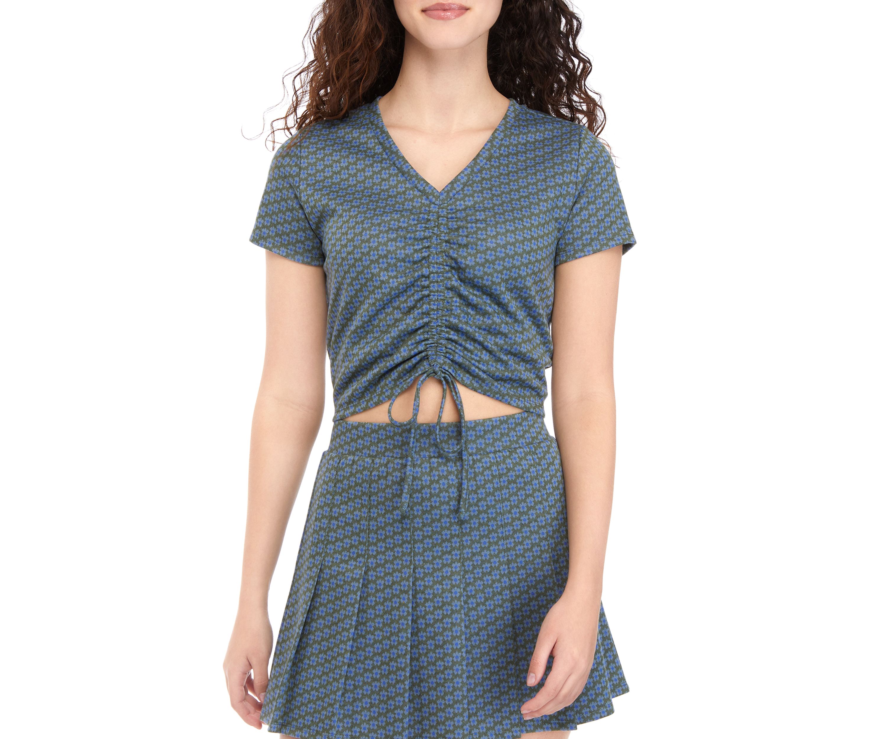 Juniors Floral Cinched Front Top