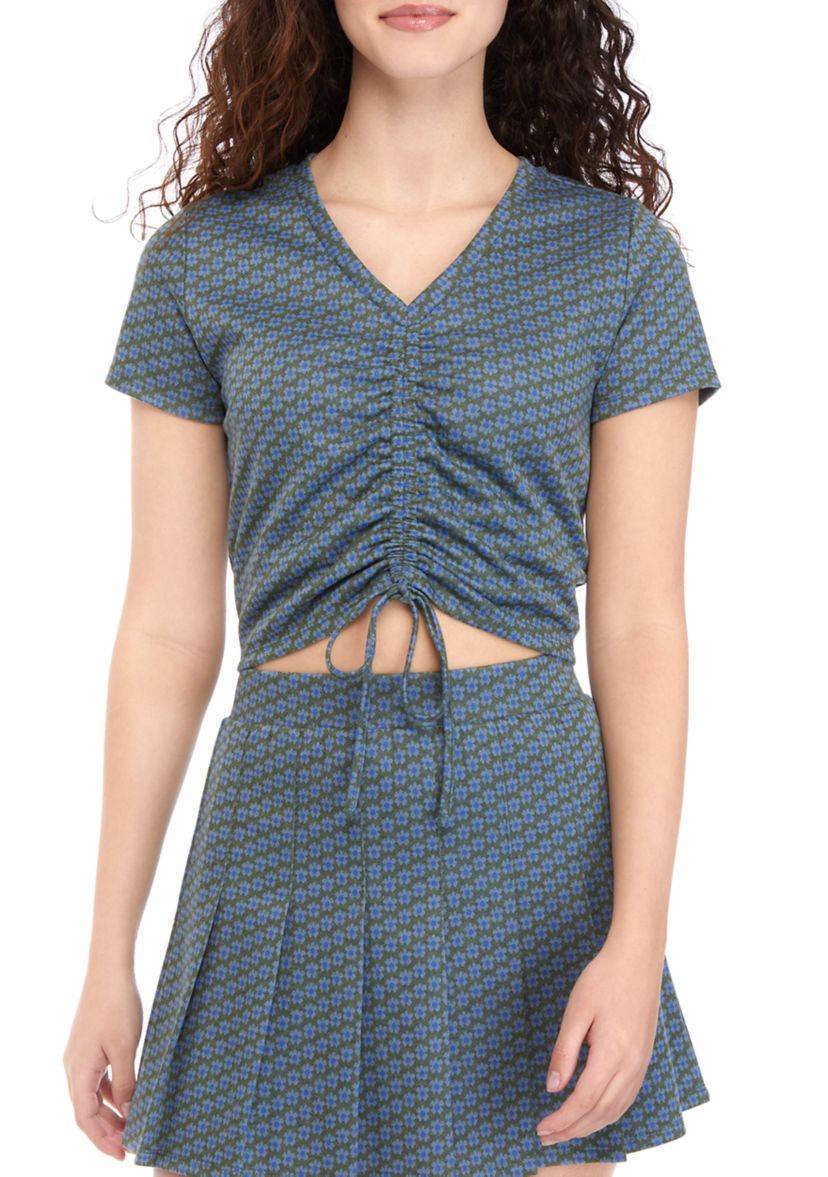Juniors Floral Cinched Front Top