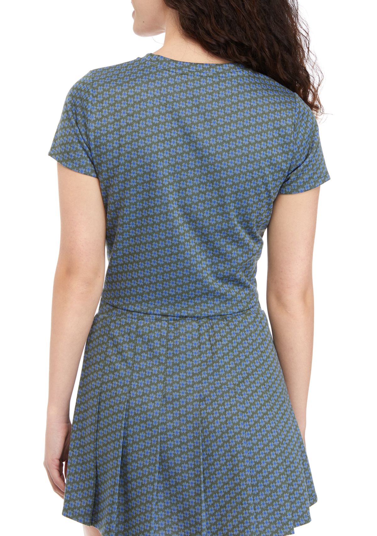 Juniors Floral Cinched Front Top