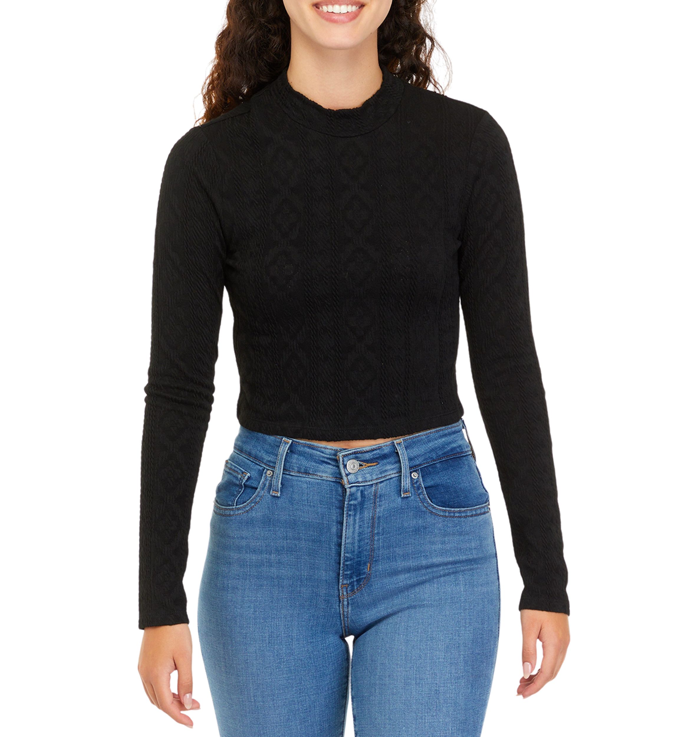 Juniors Long Sleeve Textured Mock Neck Top