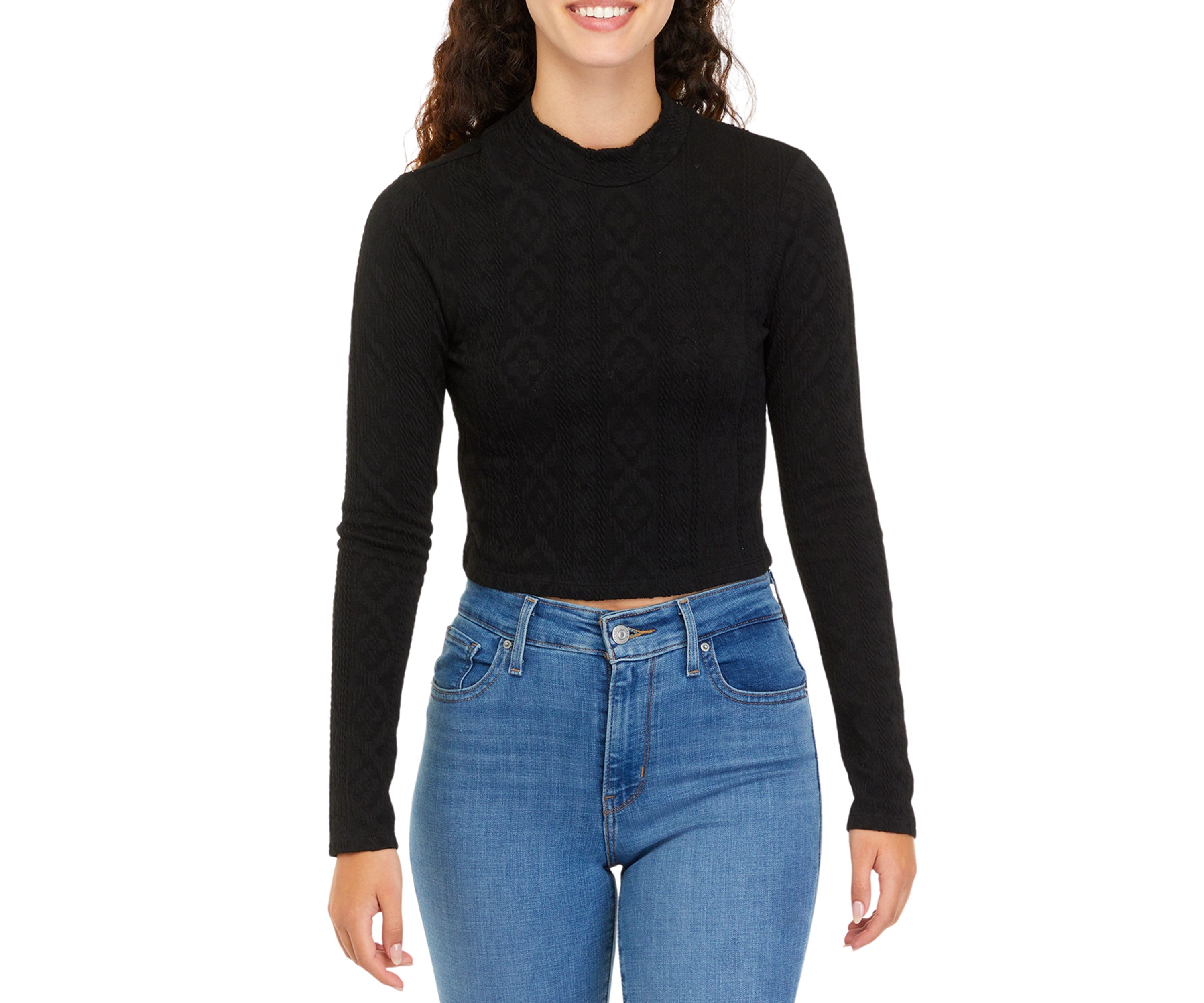 Juniors Long Sleeve Textured Mock Neck Top