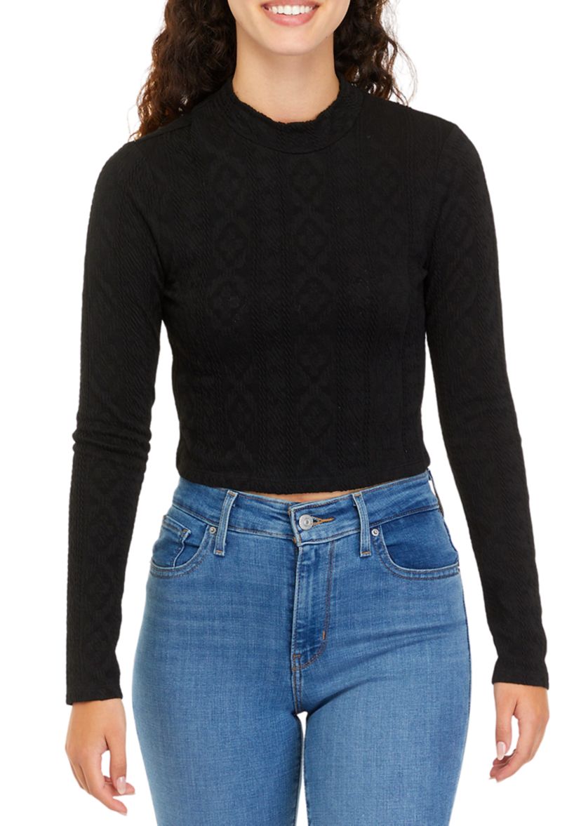 Juniors Long Sleeve Textured Mock Neck Top
