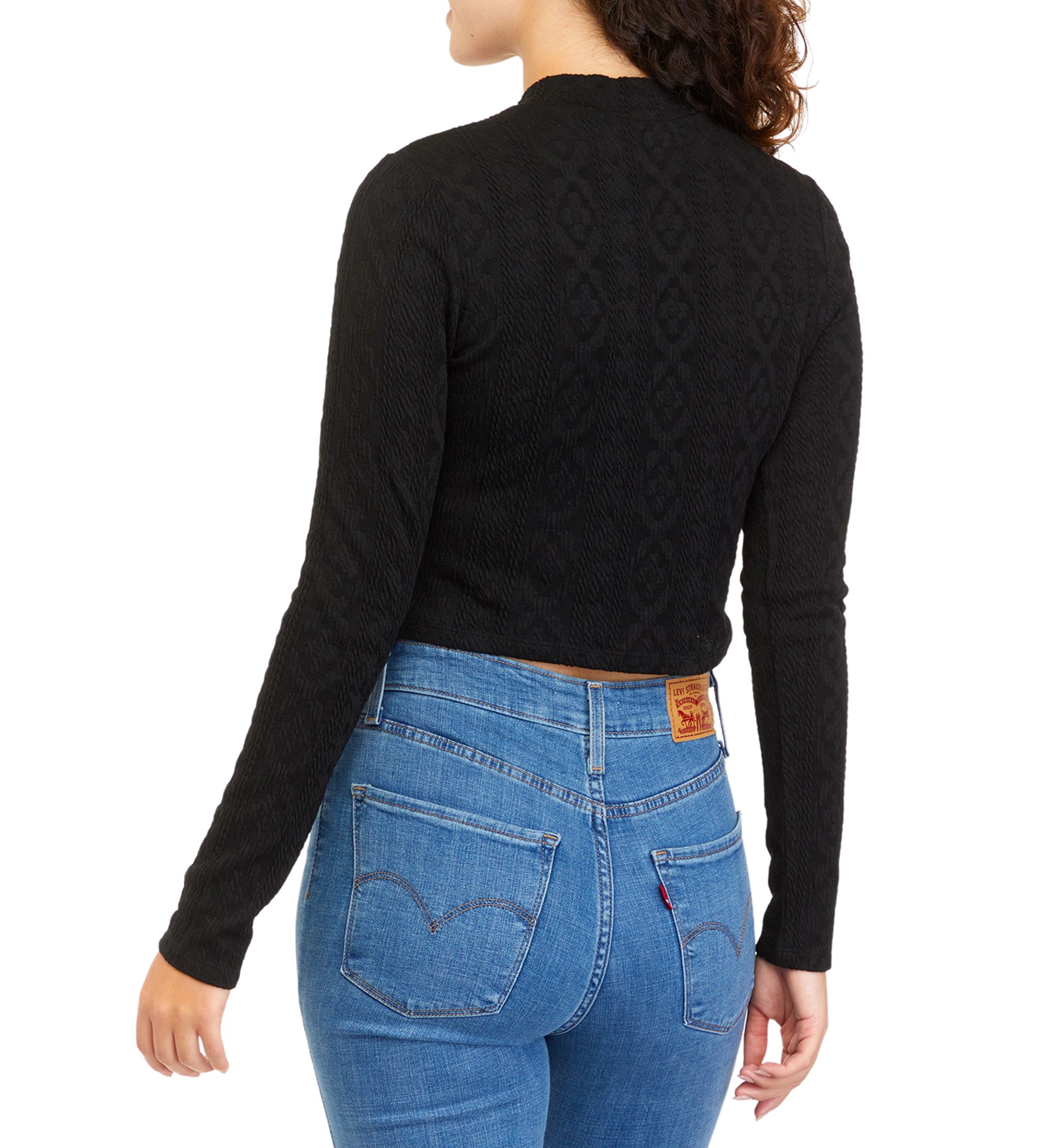 Juniors Long Sleeve Textured Mock Neck Top