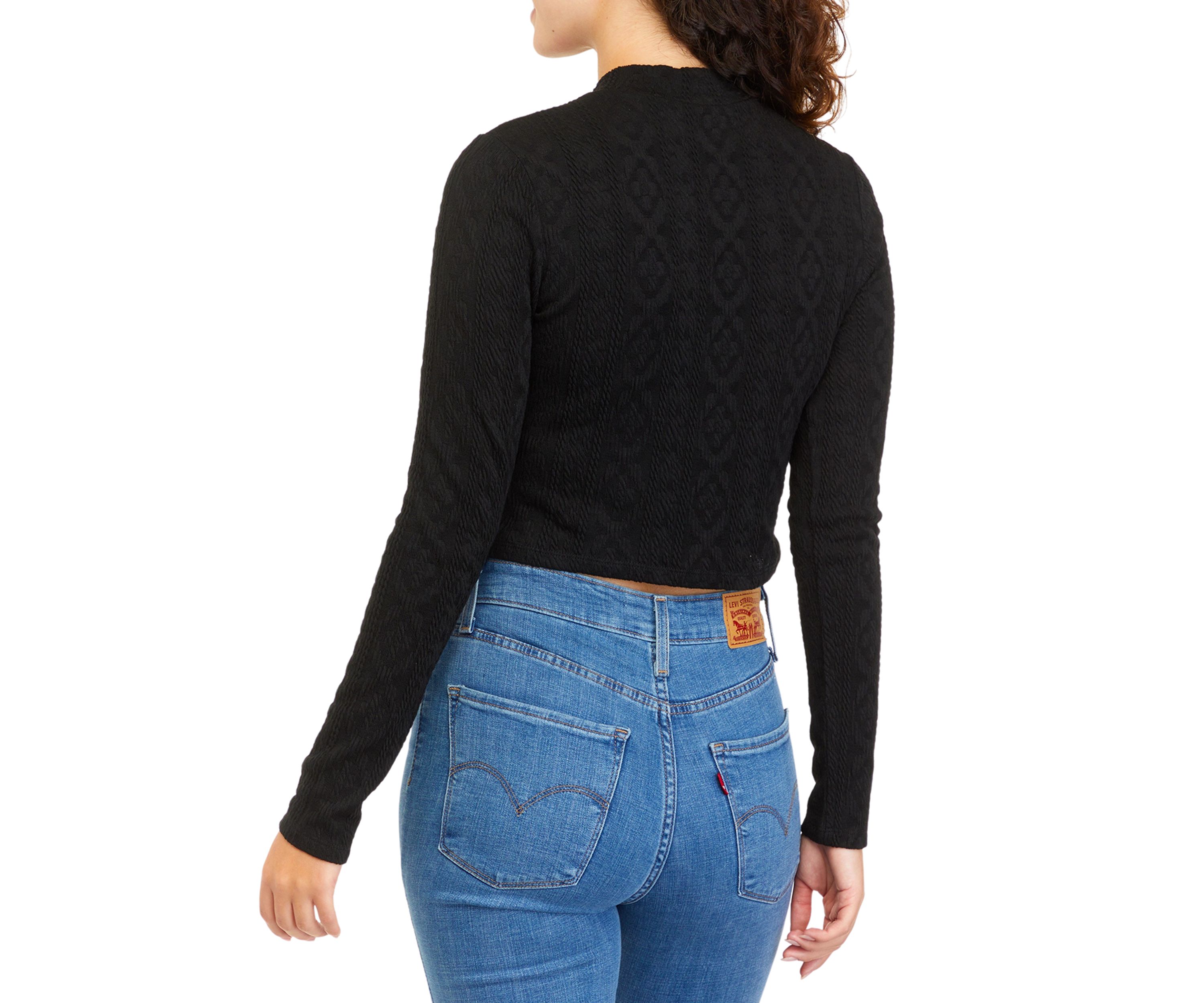 Juniors Long Sleeve Textured Mock Neck Top