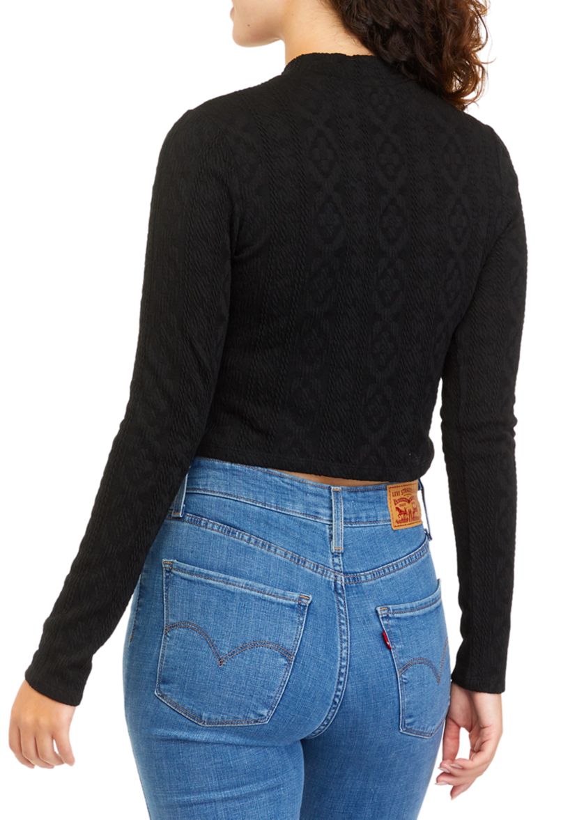 Juniors Long Sleeve Textured Mock Neck Top