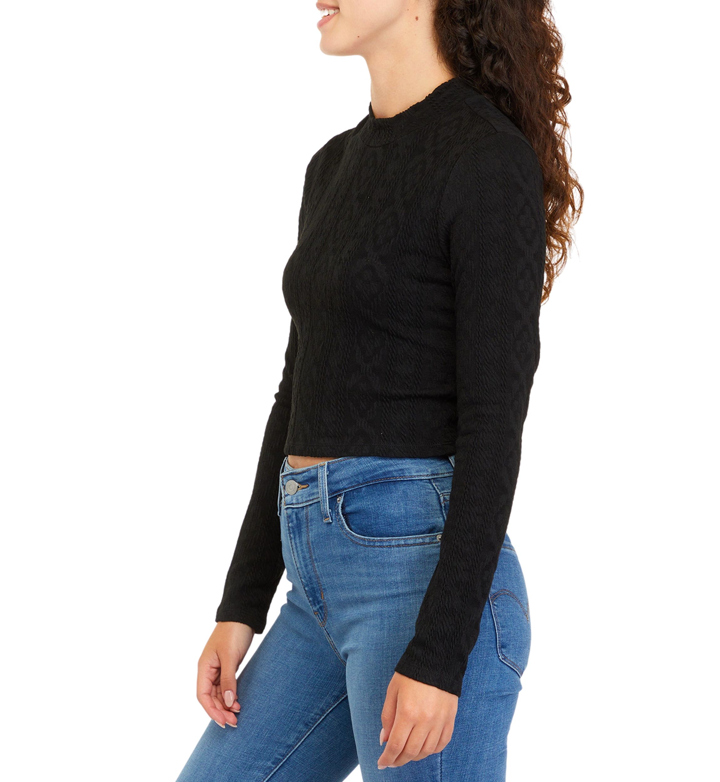 Juniors Long Sleeve Textured Mock Neck Top