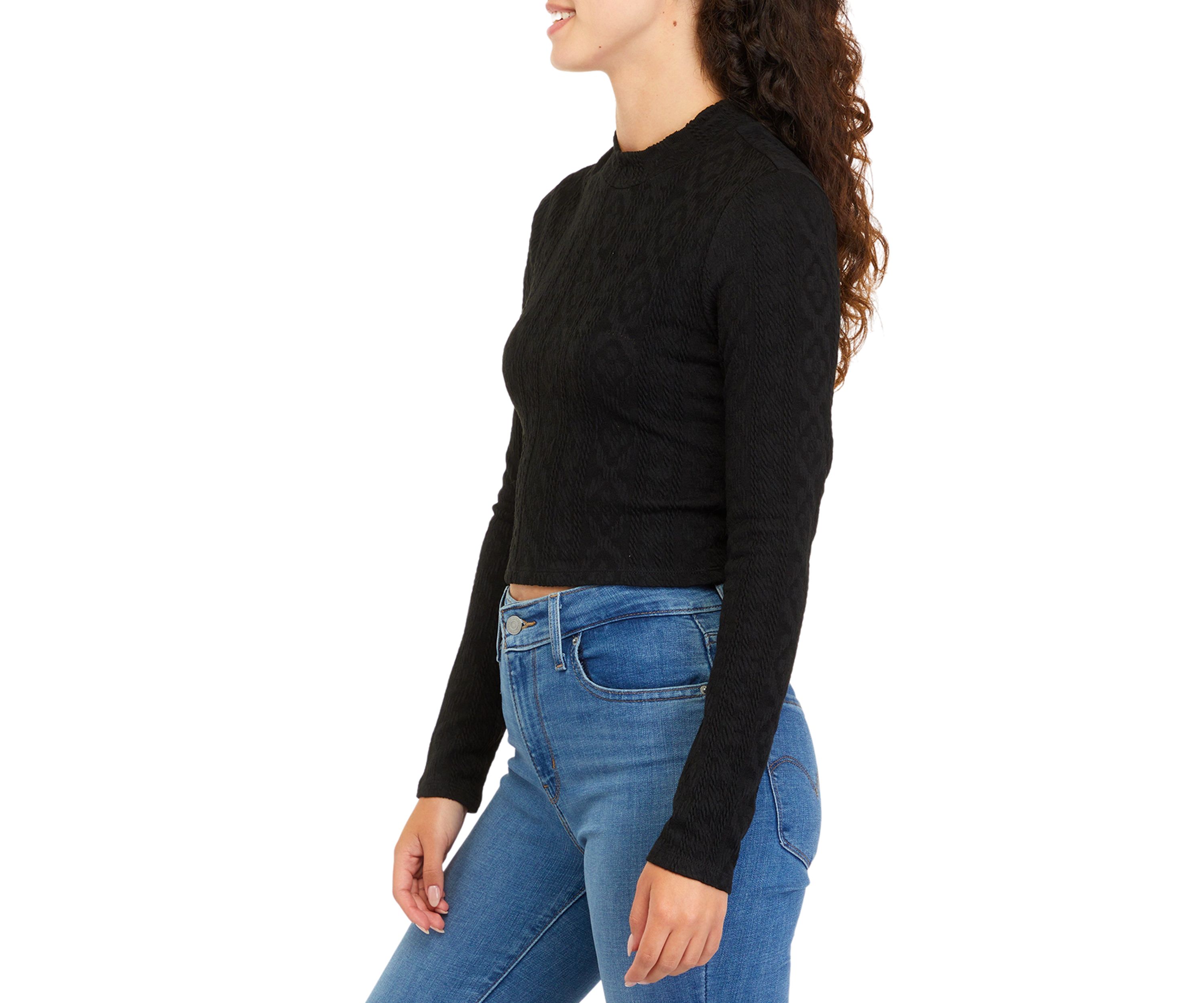 Juniors Long Sleeve Textured Mock Neck Top