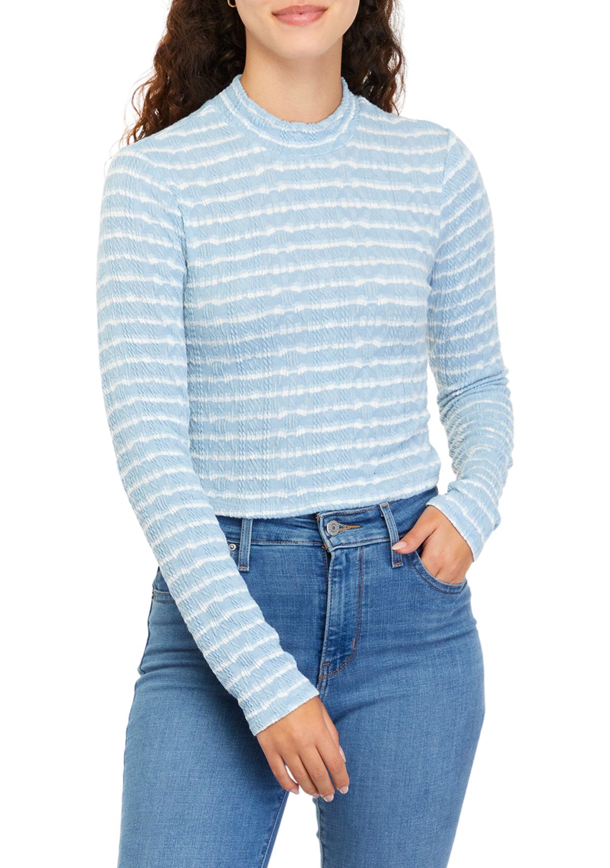 Juniors Long Sleeve Textured Mock Neck Top